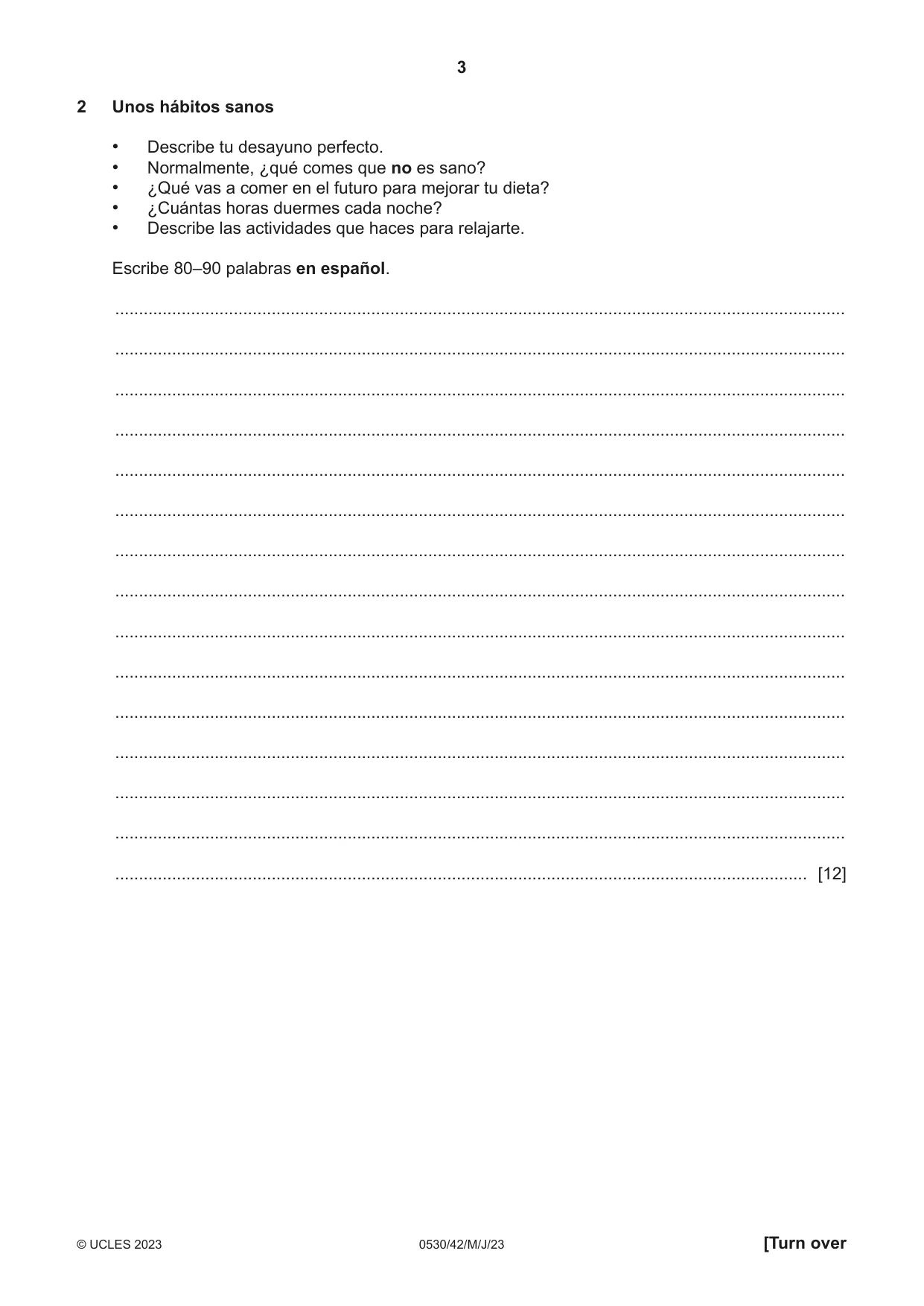 Cambridge IGCSE Spanish - Foreign Language 0530 2023 May/June Paper 4 · Variant 2 question paper, page 3 of 8