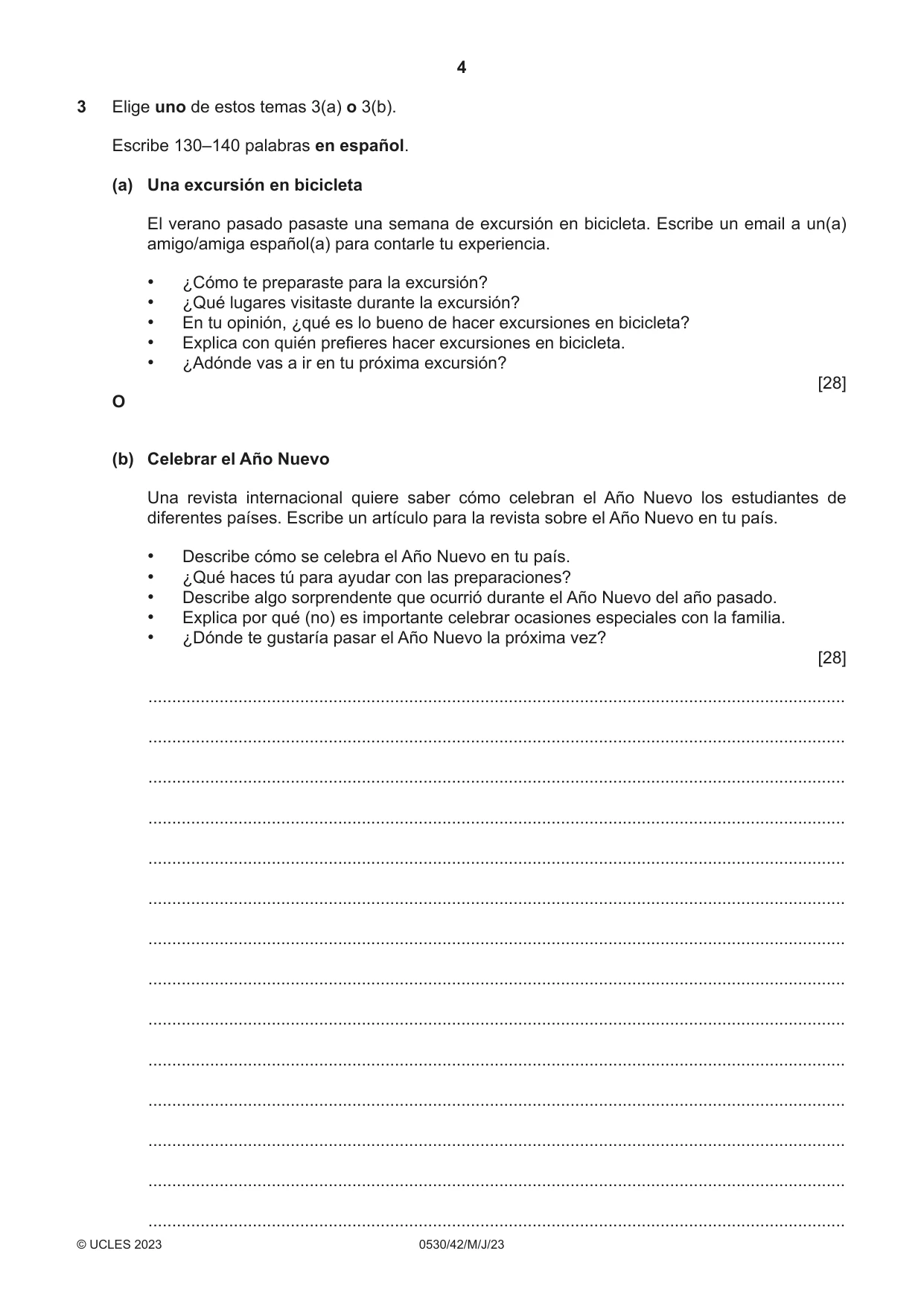 Cambridge IGCSE Spanish - Foreign Language 0530 2023 May/June Paper 4 · Variant 2 question paper, page 4 of 8