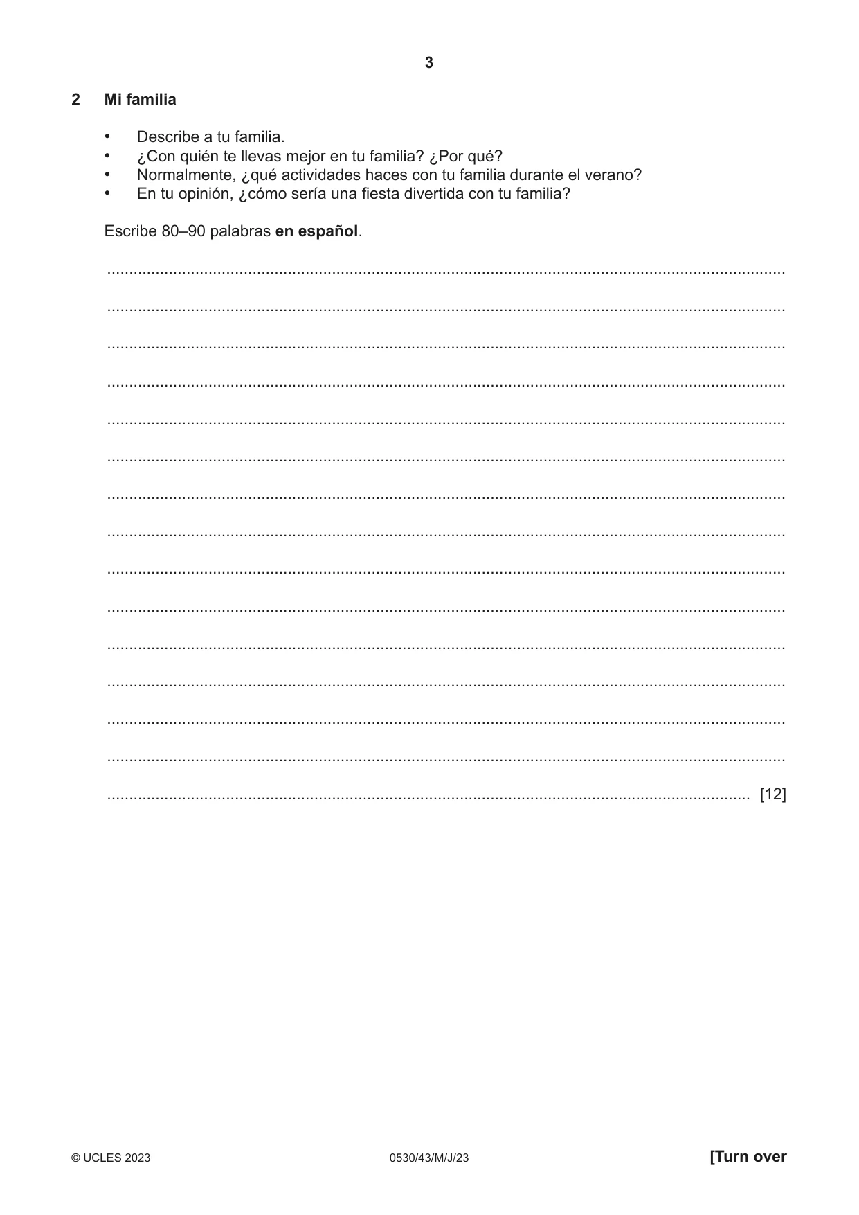 Cambridge IGCSE Spanish - Foreign Language 0530 2023 May/June Paper 4 · Variant 3 question paper, page 3 of 8