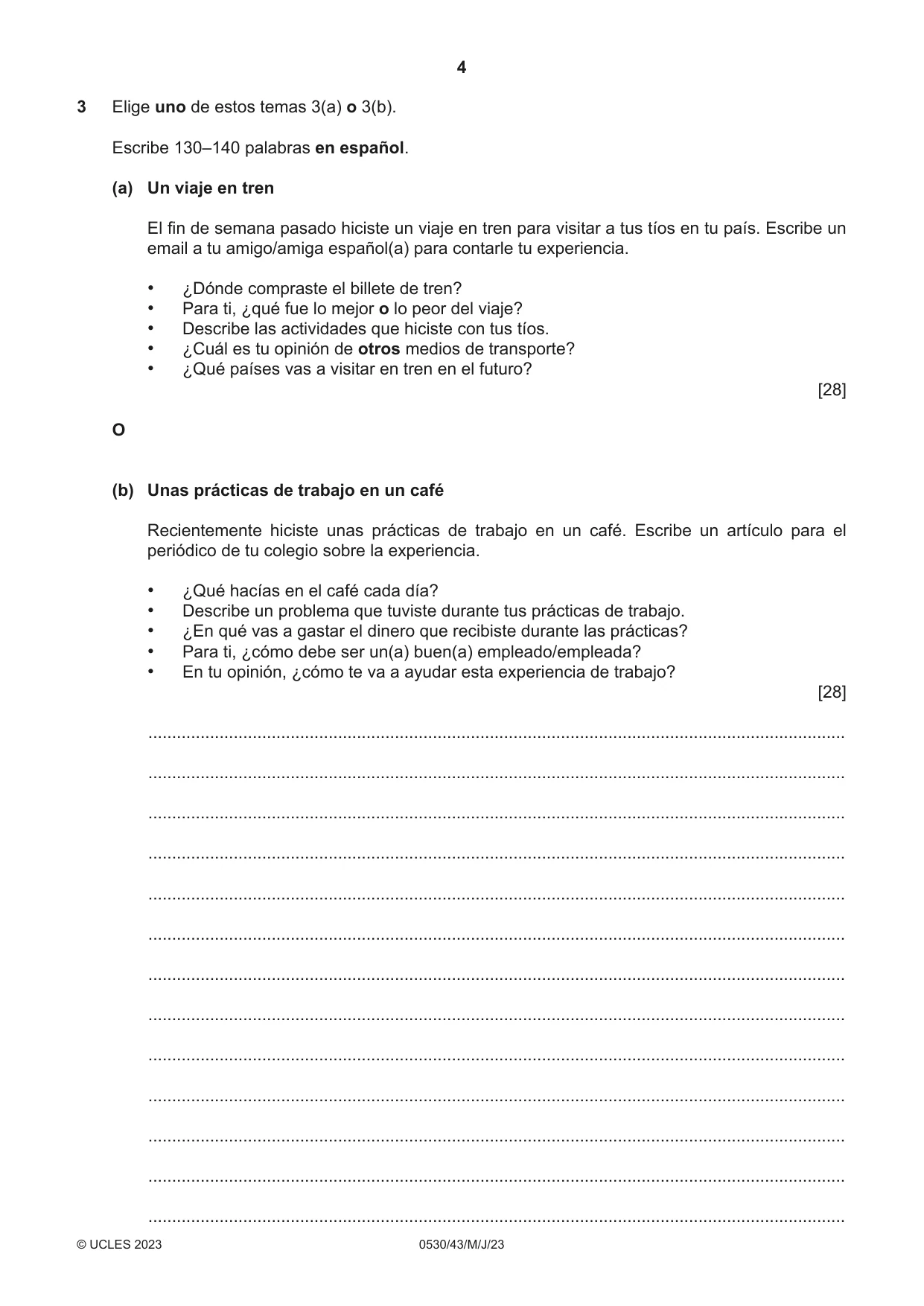 Cambridge IGCSE Spanish - Foreign Language 0530 2023 May/June Paper 4 · Variant 3 question paper, page 4 of 8
