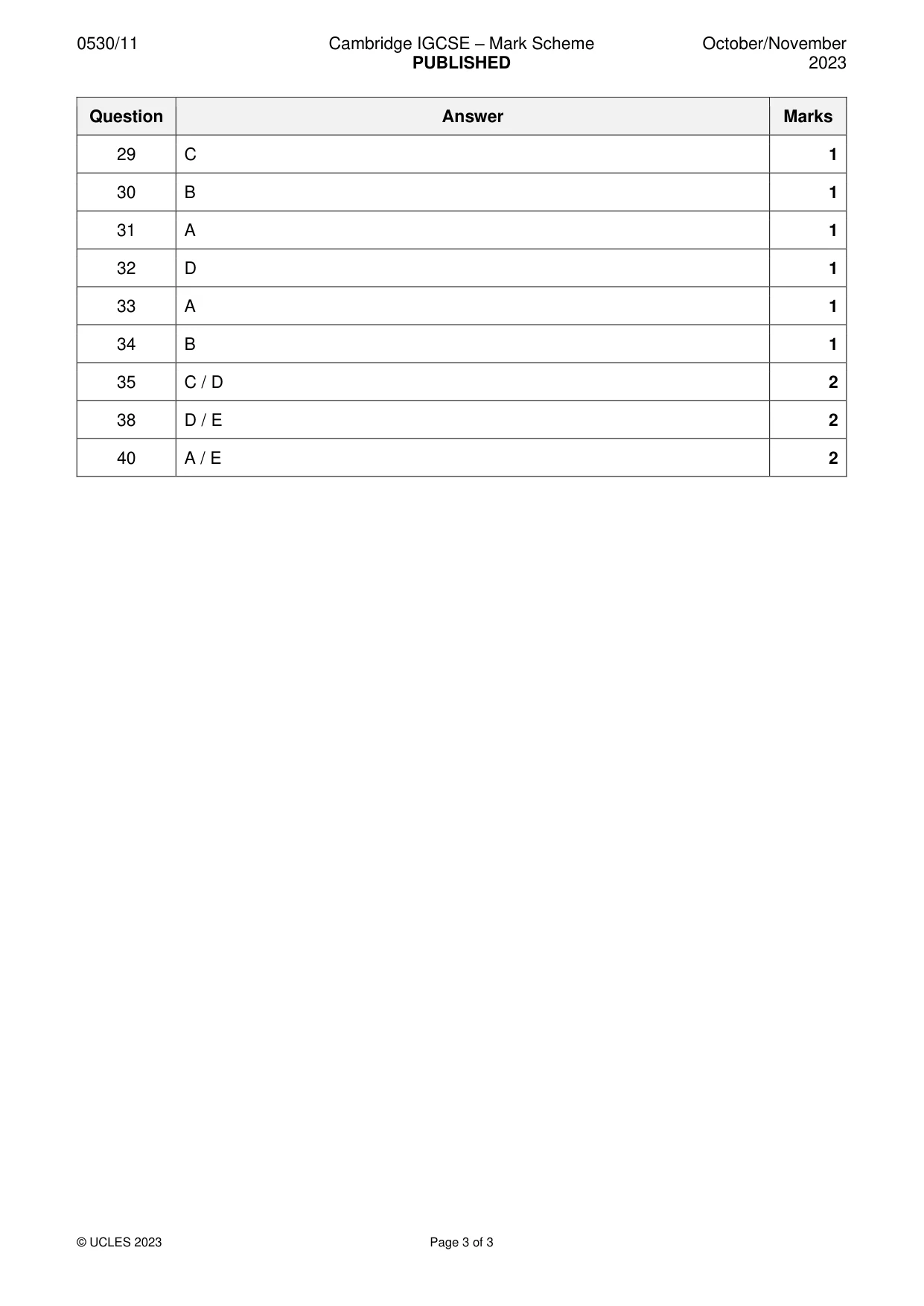 Mark scheme, page 3 of 3
