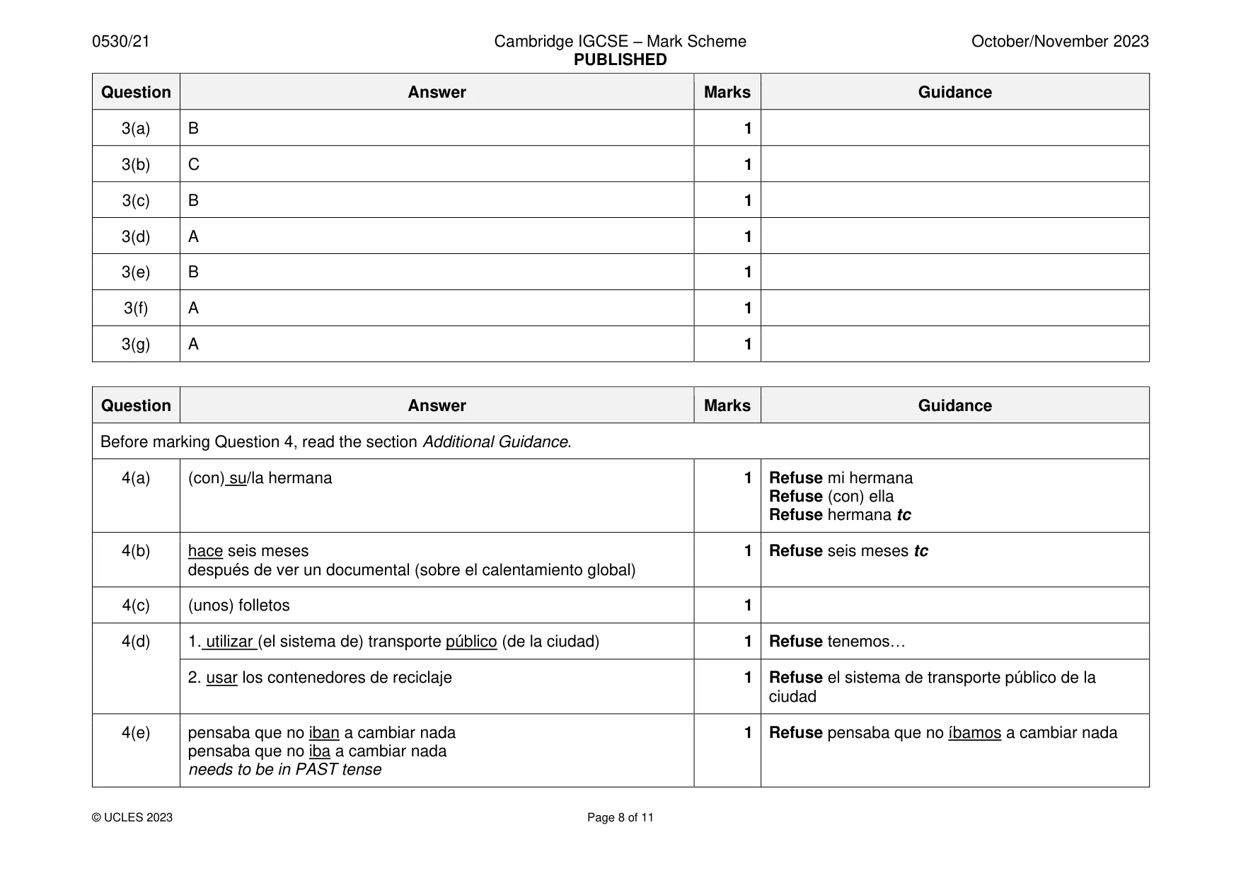 Mark scheme, page 8 of 11