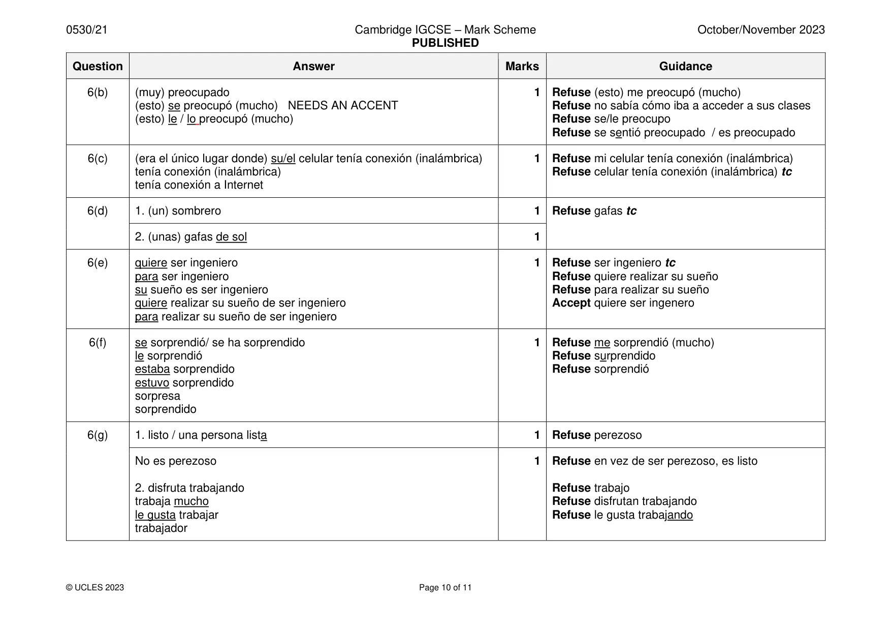 Mark scheme, page 10 of 11