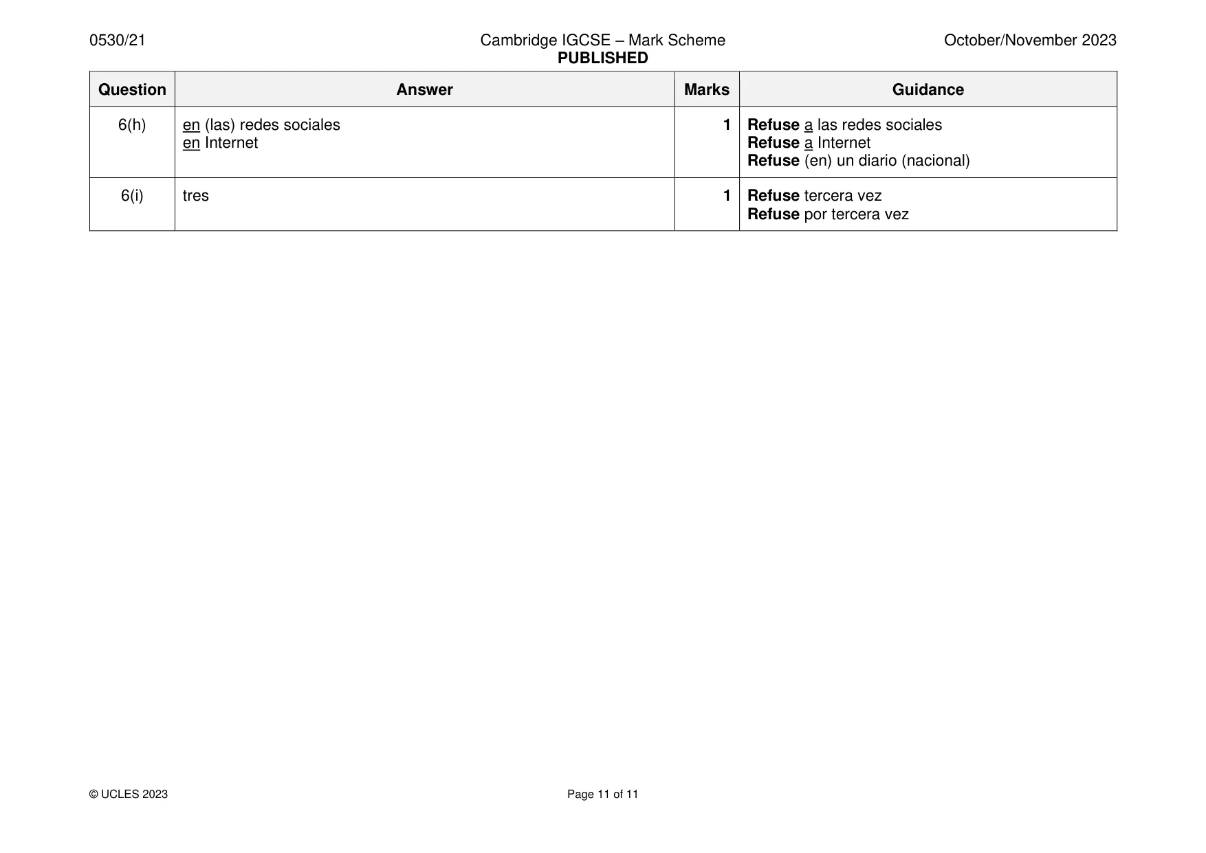 Mark scheme, page 11 of 11