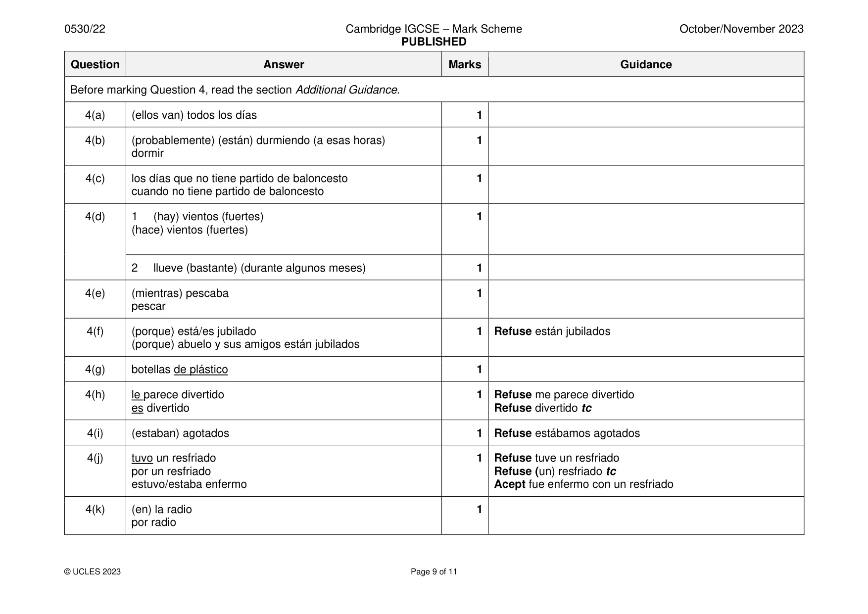 Mark scheme, page 9 of 11