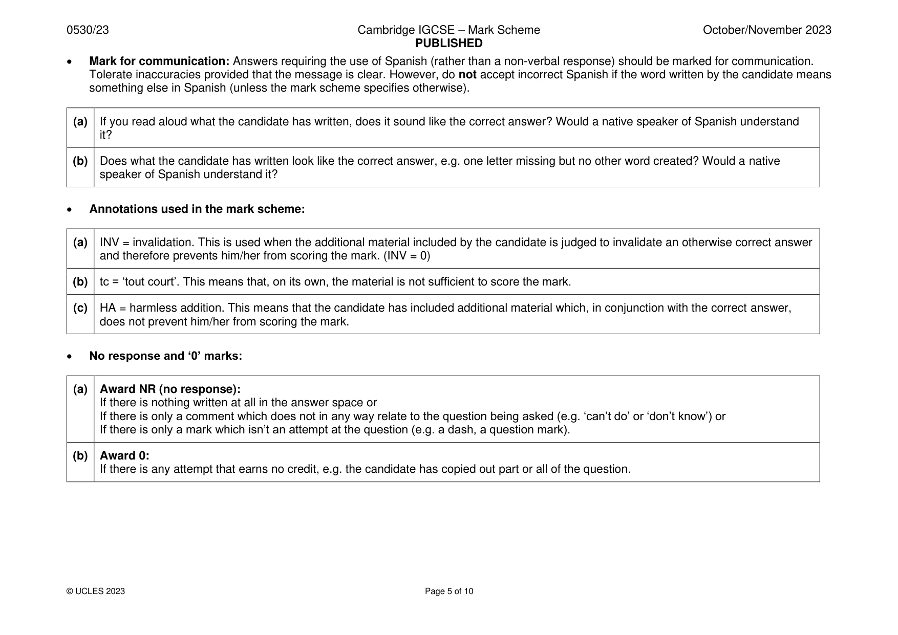 Mark scheme, page 5 of 10