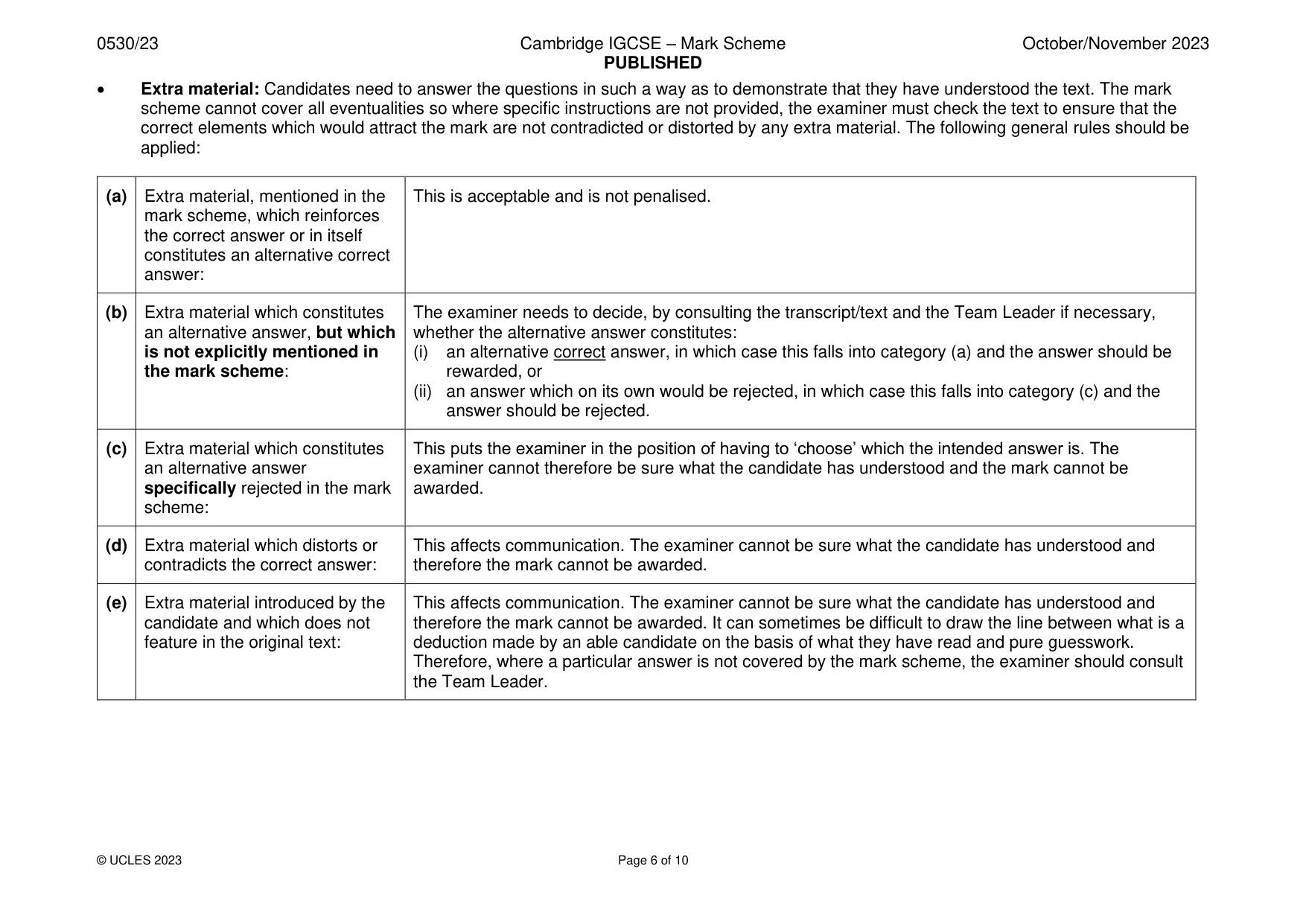 Mark scheme, page 6 of 10