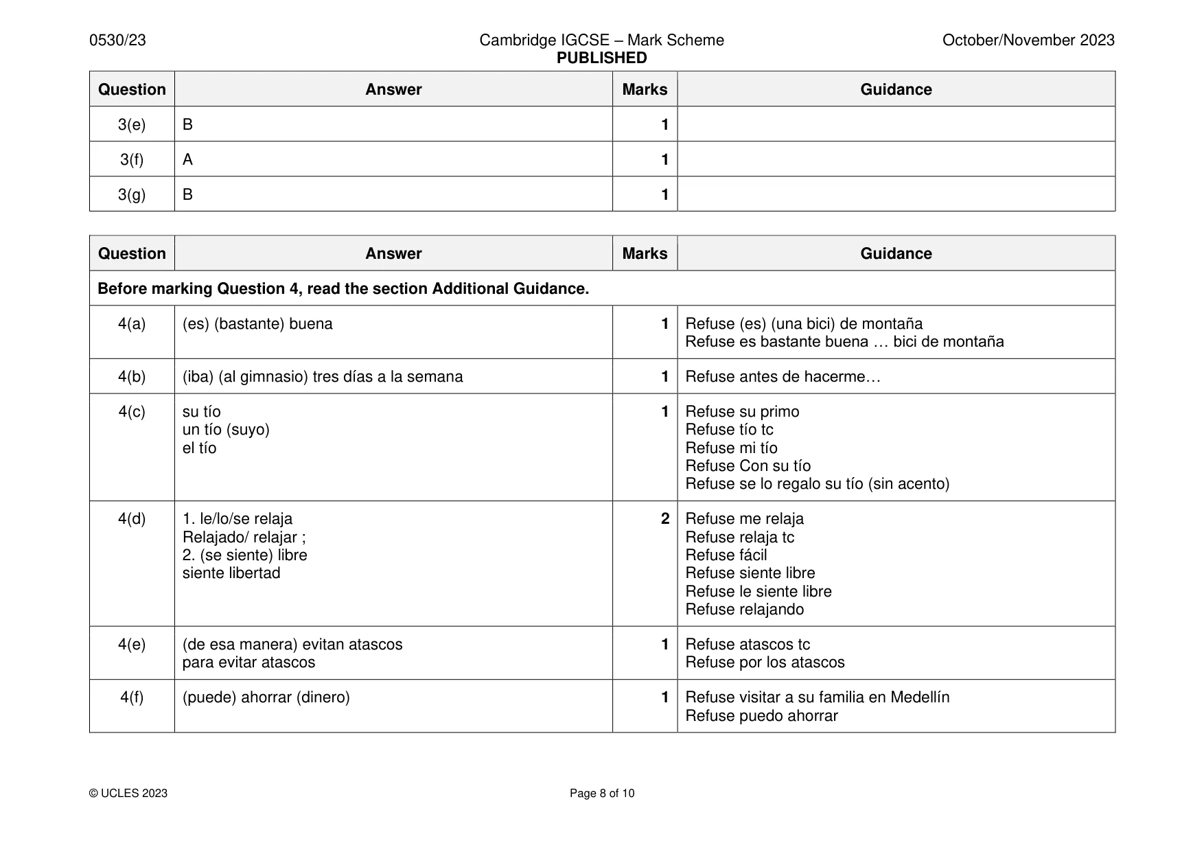 Mark scheme, page 8 of 10