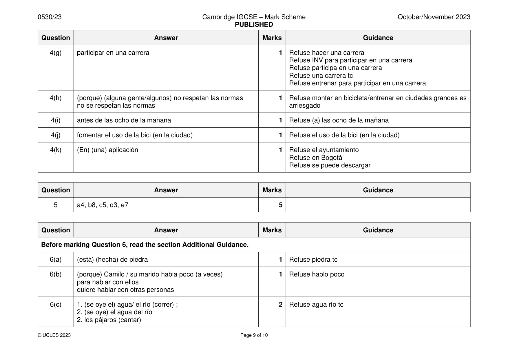 Mark scheme, page 9 of 10