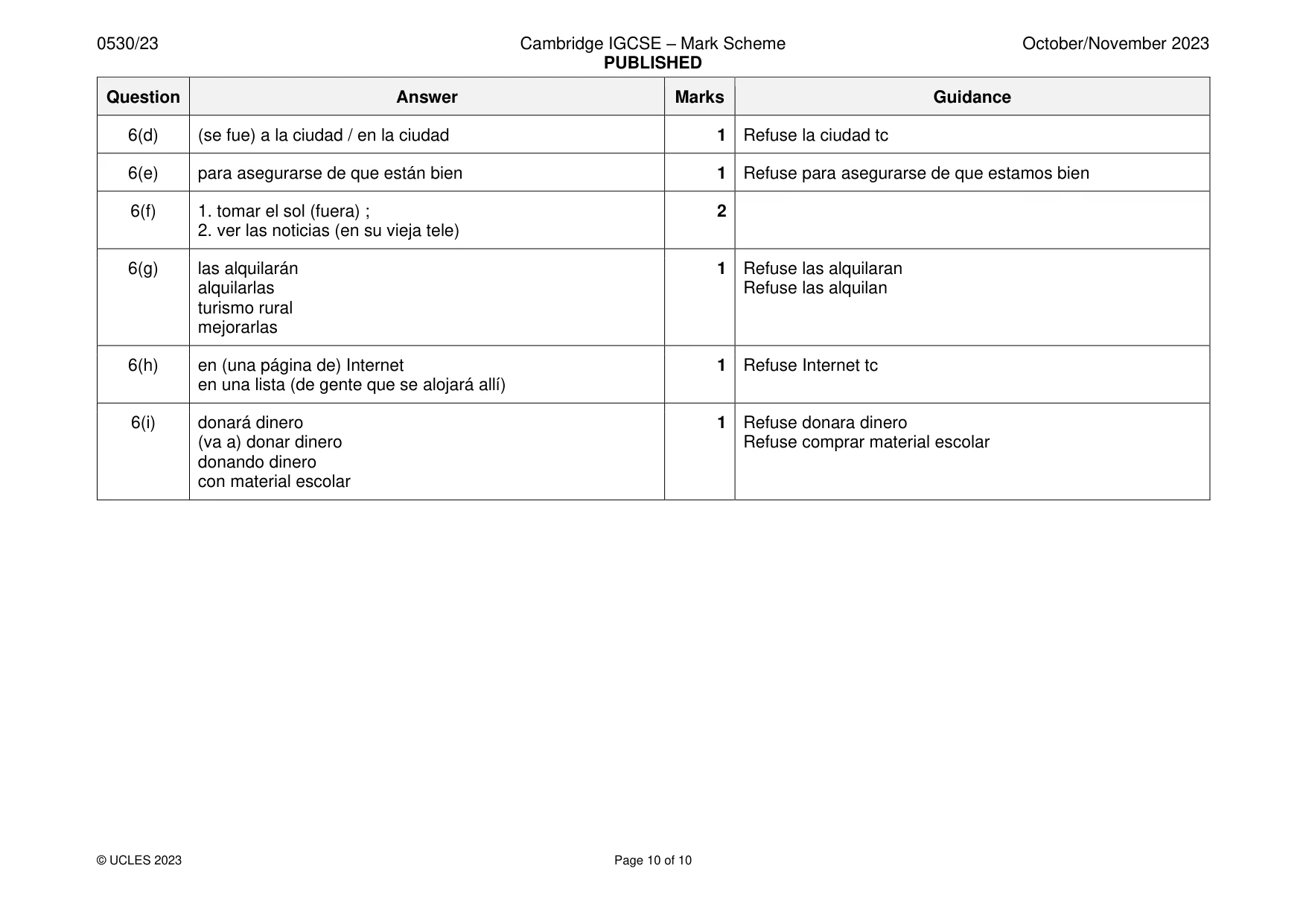 Mark scheme, page 10 of 10