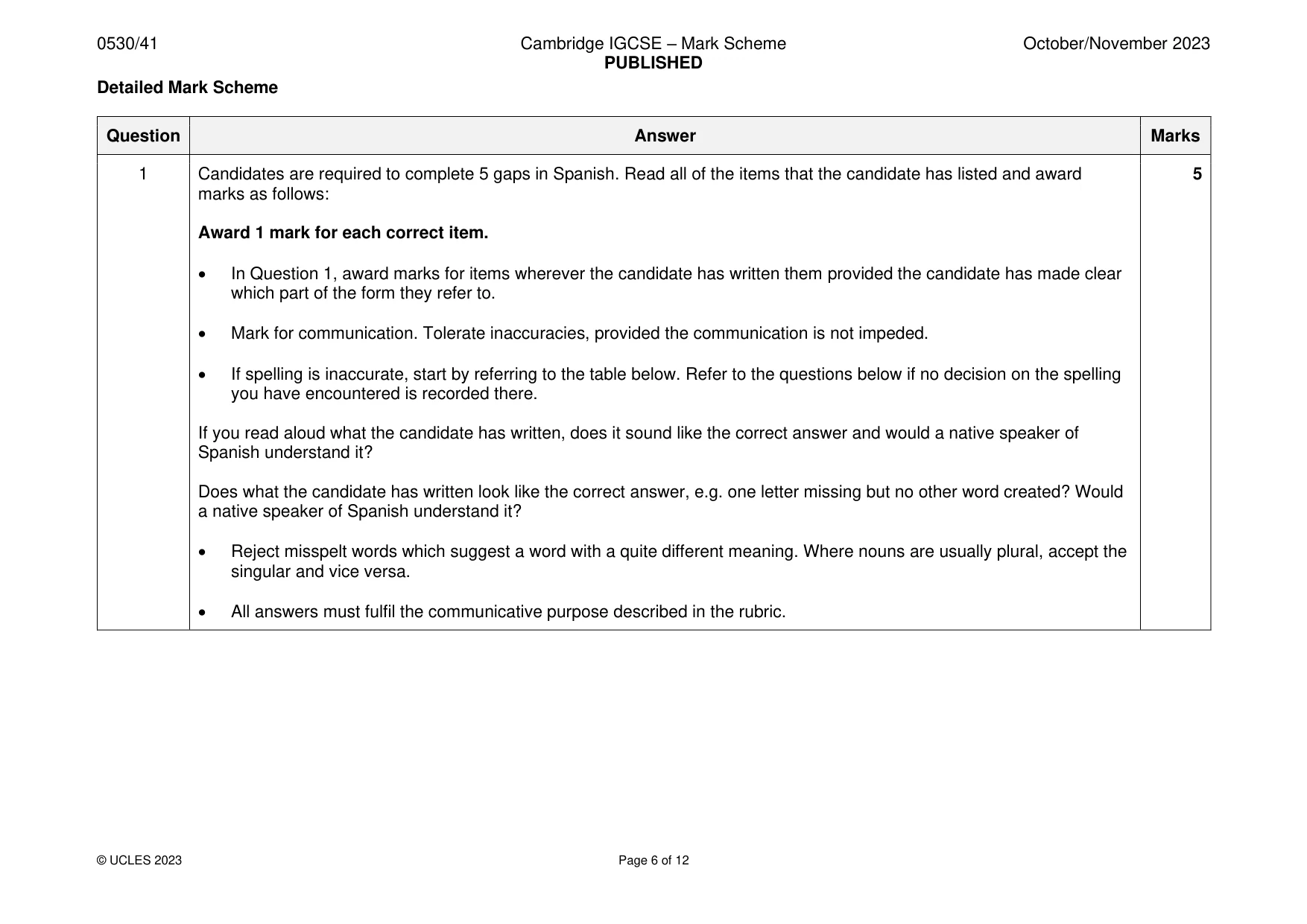 Mark scheme, page 6 of 12