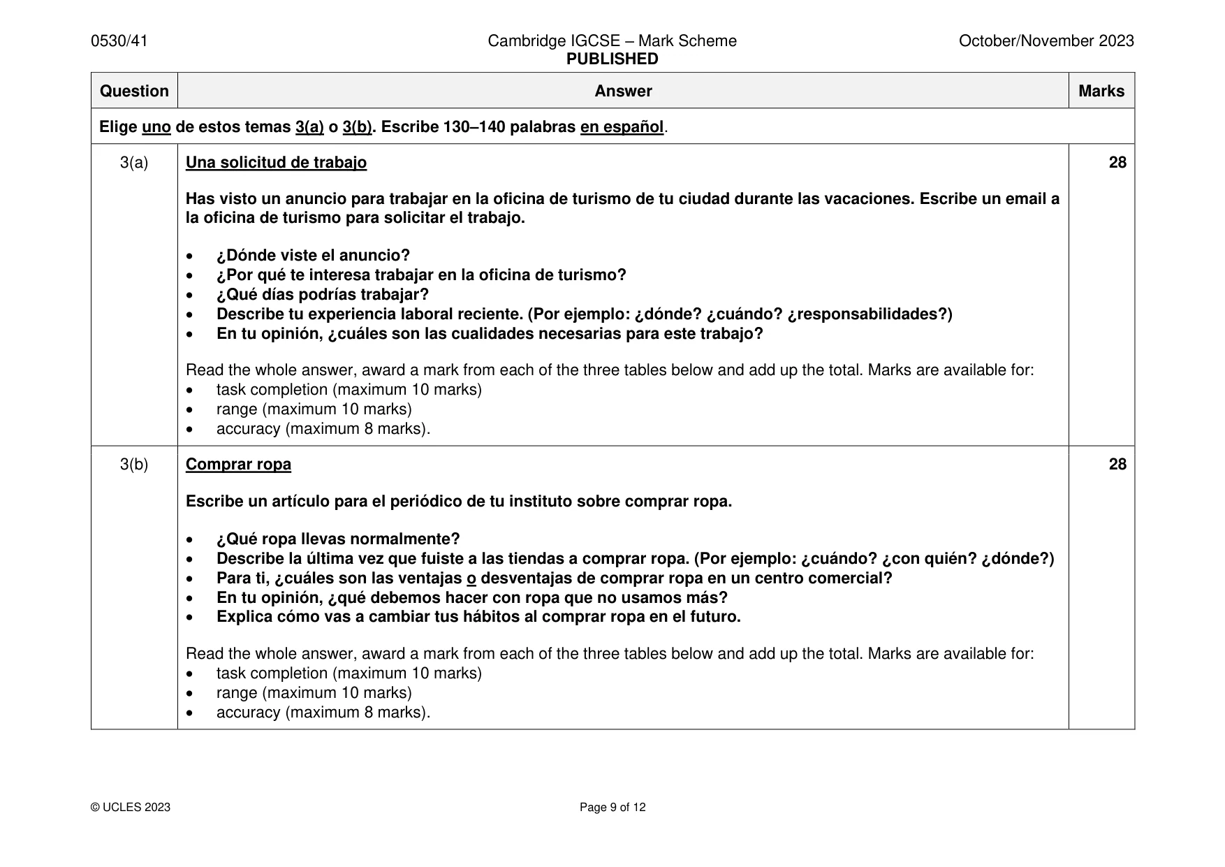 Mark scheme, page 9 of 12