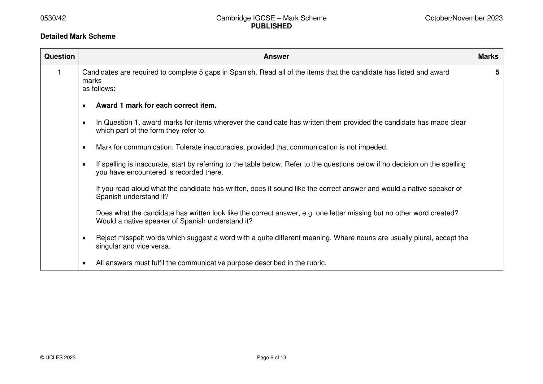 Mark scheme, page 6 of 13