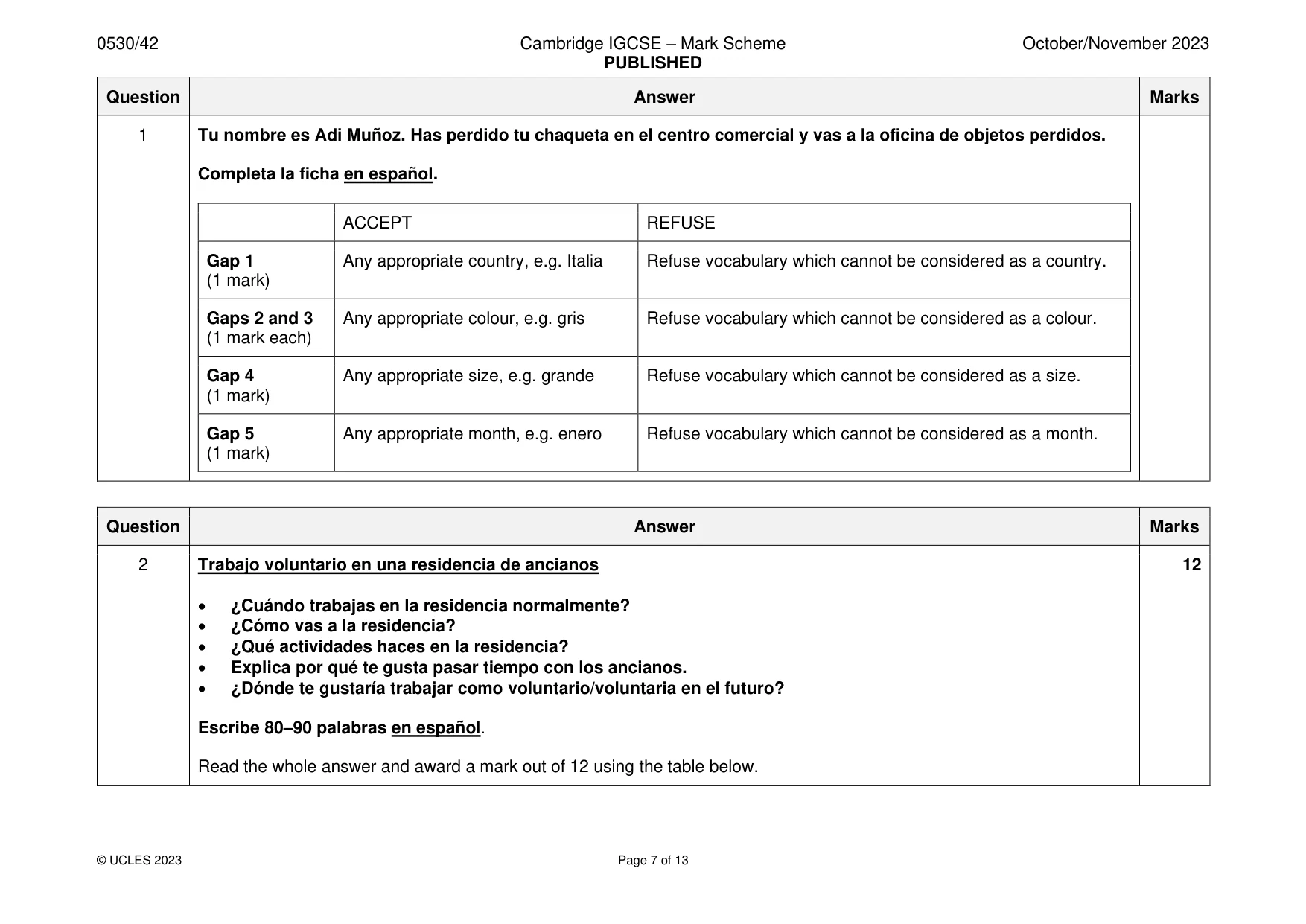 Mark scheme, page 7 of 13