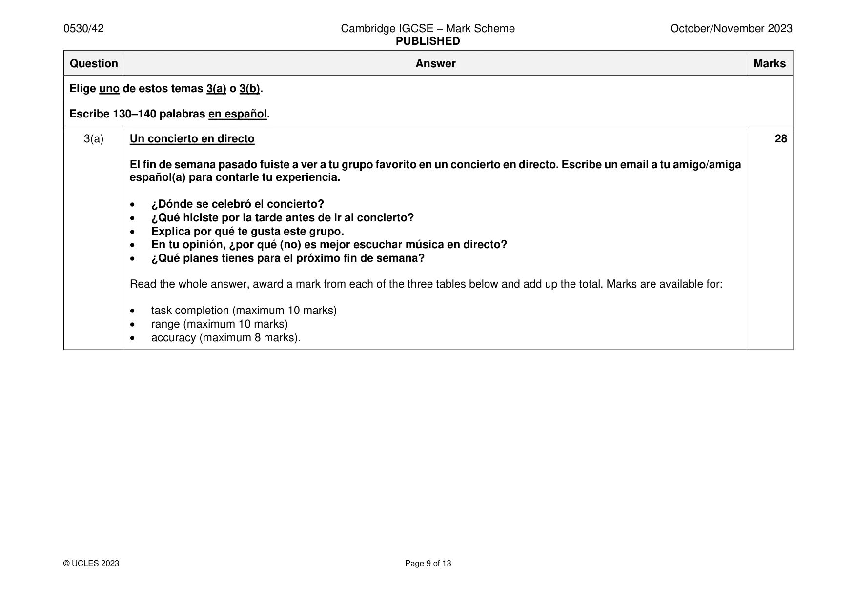 Mark scheme, page 9 of 13