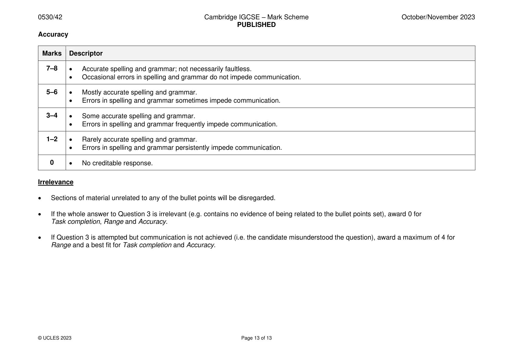 Mark scheme, page 13 of 13