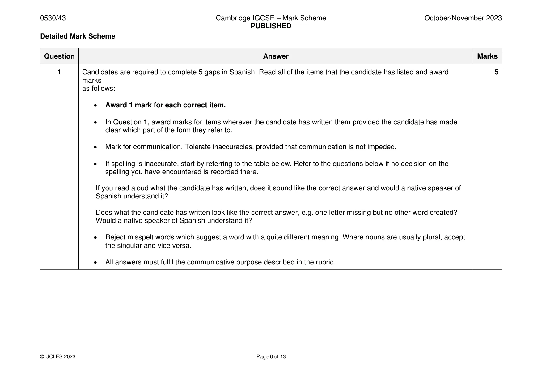 Mark scheme, page 6 of 13