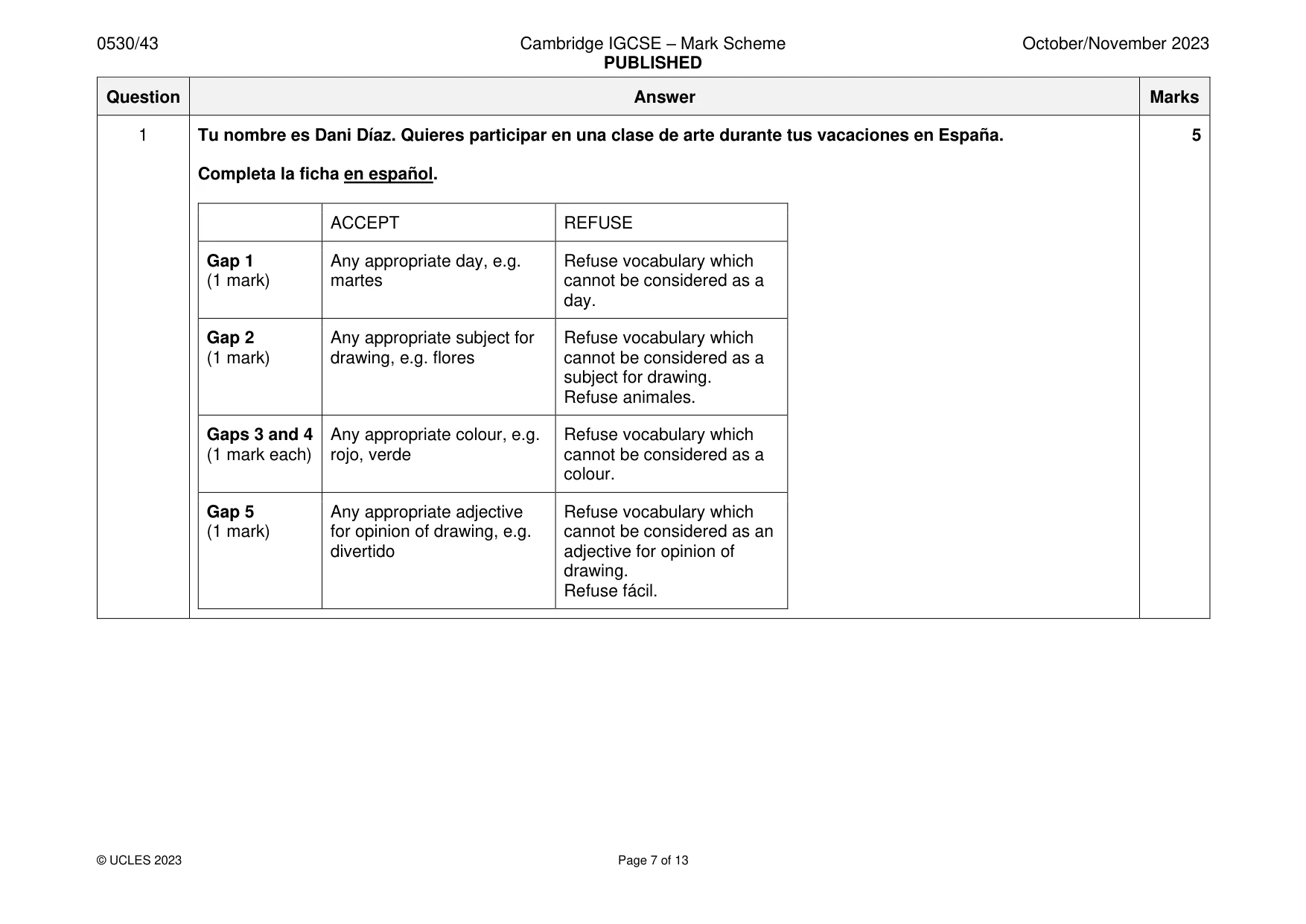 Mark scheme, page 7 of 13