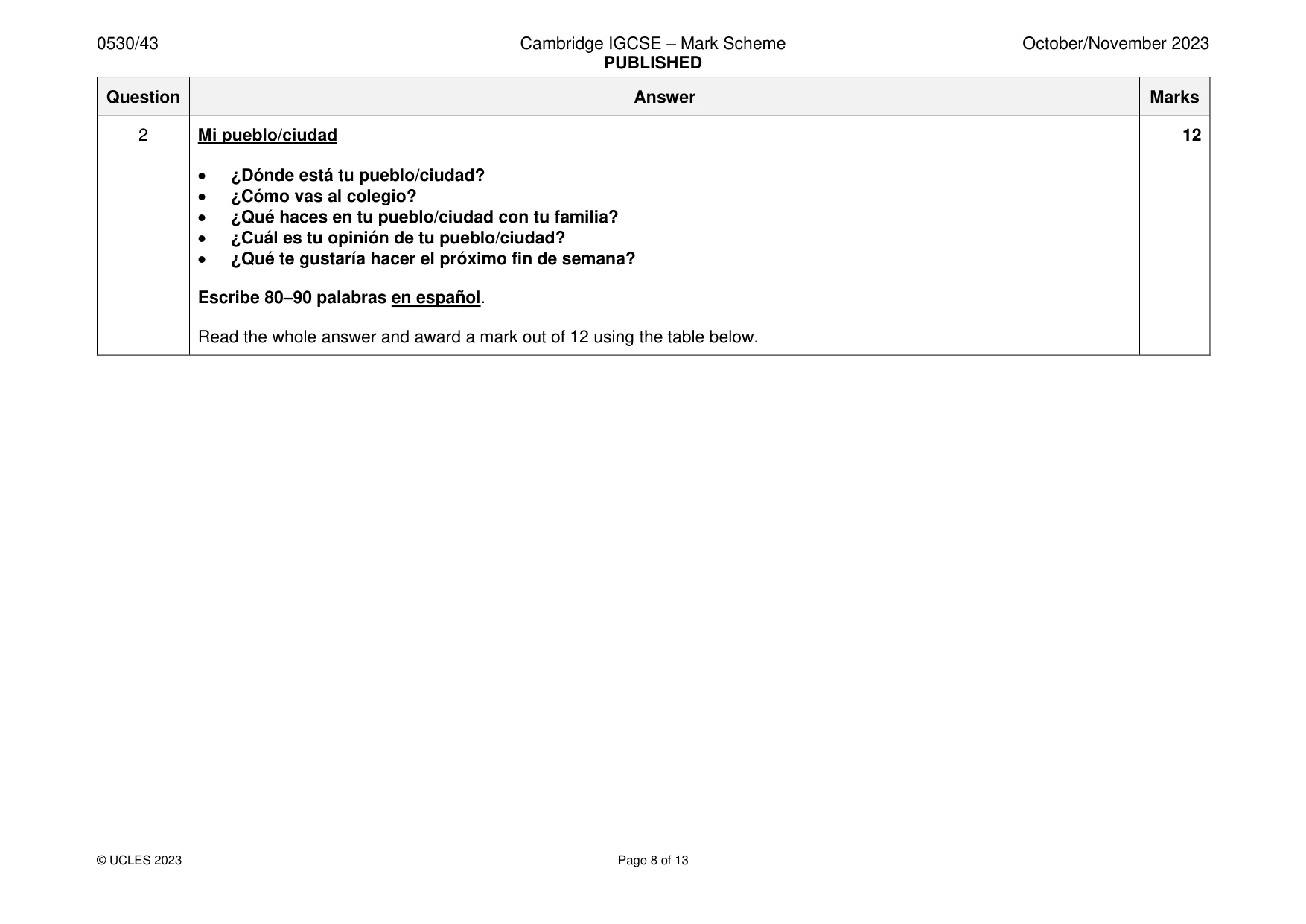Mark scheme, page 8 of 13