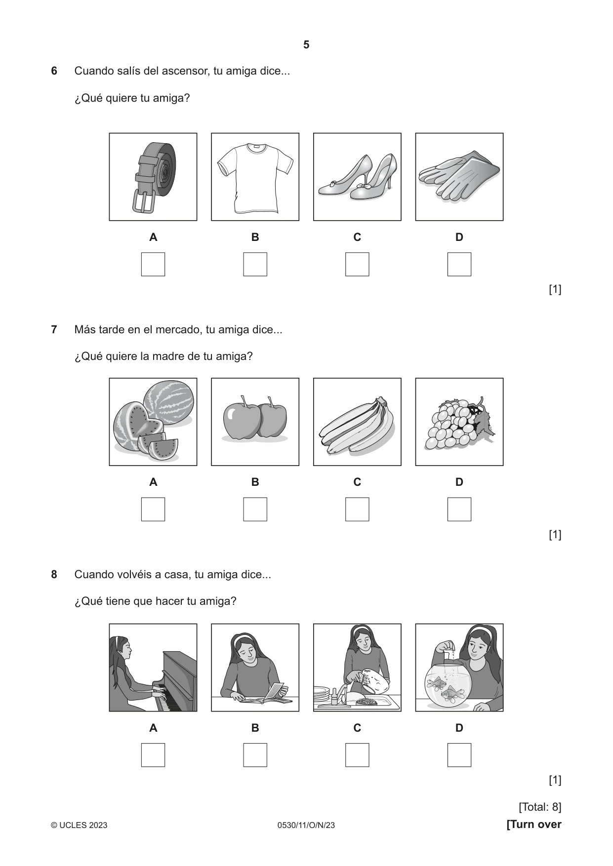 Cambridge IGCSE Spanish - Foreign Language 0530 2023 Oct/Nov Paper 1 · Variant 1 question paper, page 5 of 16