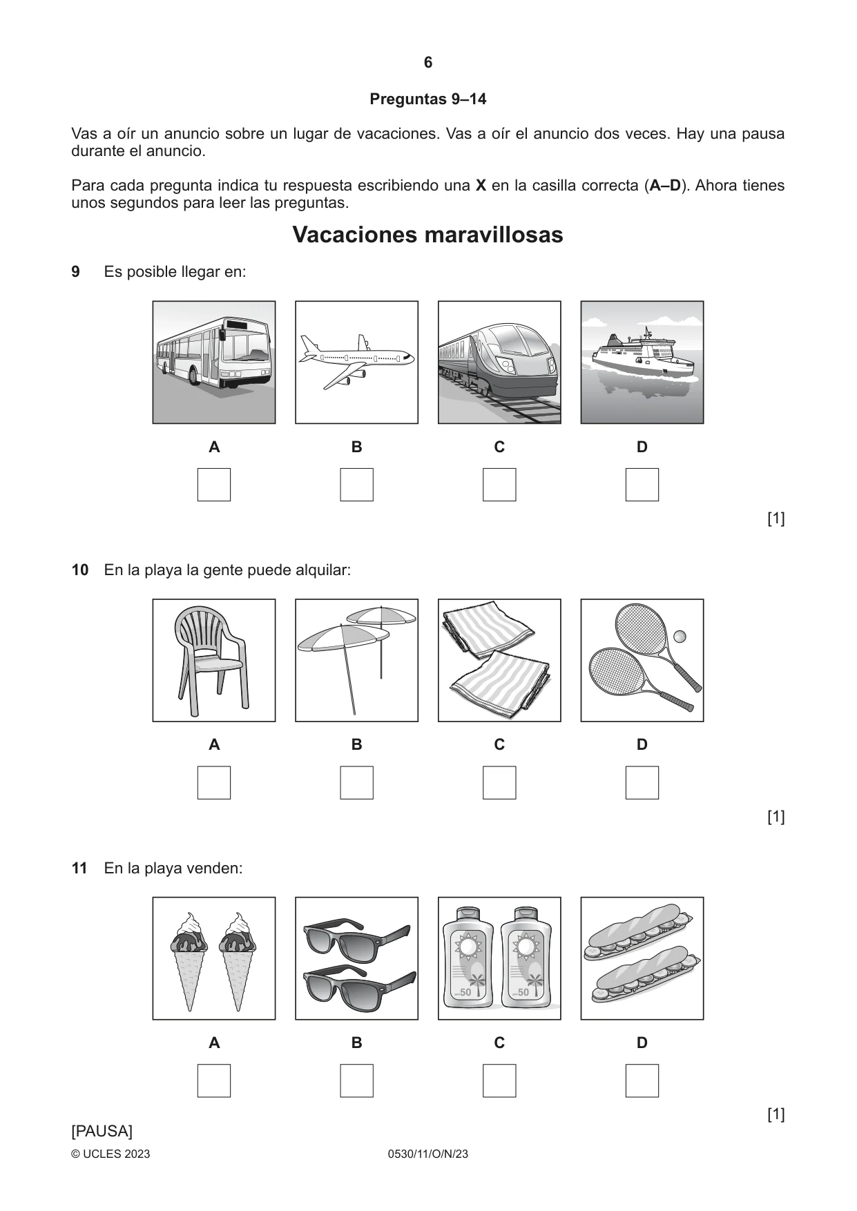 Cambridge IGCSE Spanish - Foreign Language 0530 2023 Oct/Nov Paper 1 · Variant 1 question paper, page 6 of 16