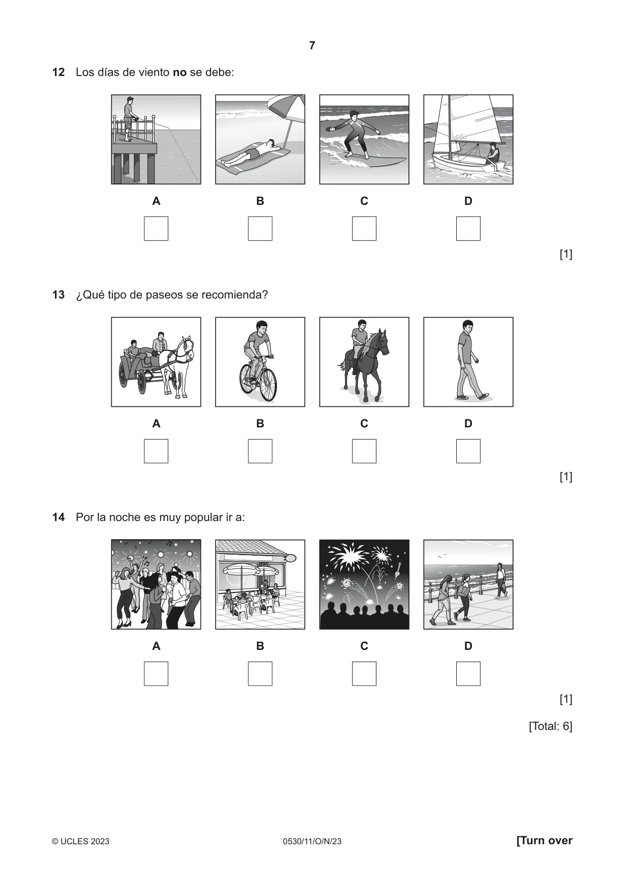 Cambridge IGCSE Spanish - Foreign Language 0530 2023 Oct/Nov Paper 1 · Variant 1 question paper, page 7 of 16