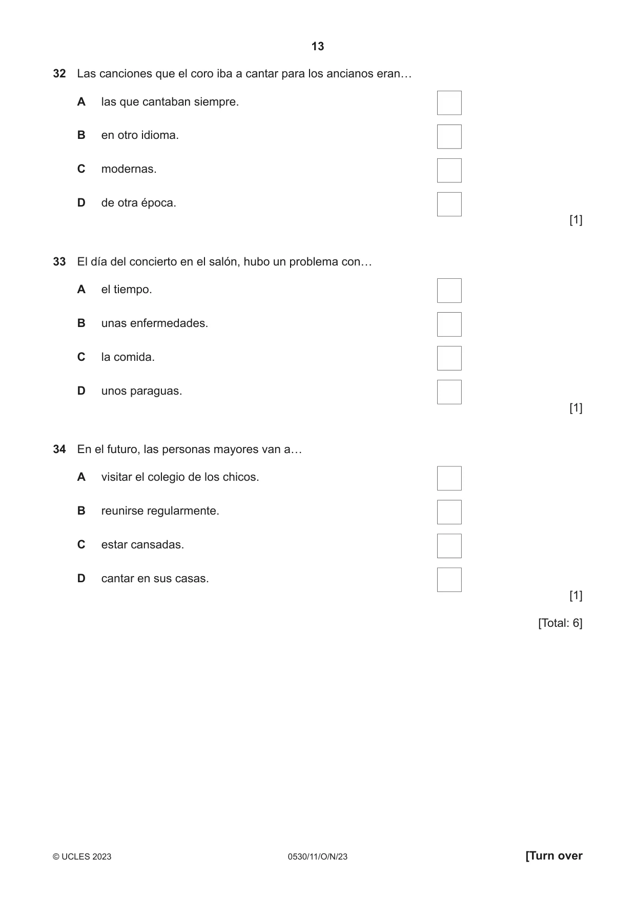 Cambridge IGCSE Spanish - Foreign Language 0530 2023 Oct/Nov Paper 1 · Variant 1 question paper, page 13 of 16
