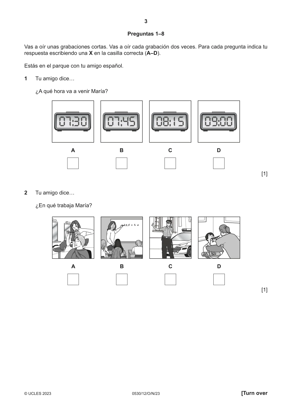 Cambridge IGCSE Spanish - Foreign Language 0530 2023 Oct/Nov Paper 1 · Variant 2 question paper, page 3 of 16
