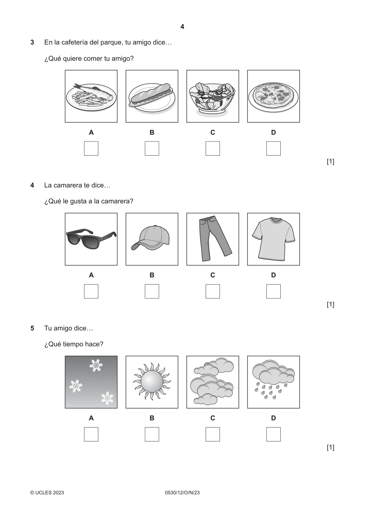 Cambridge IGCSE Spanish - Foreign Language 0530 2023 Oct/Nov Paper 1 · Variant 2 question paper, page 4 of 16