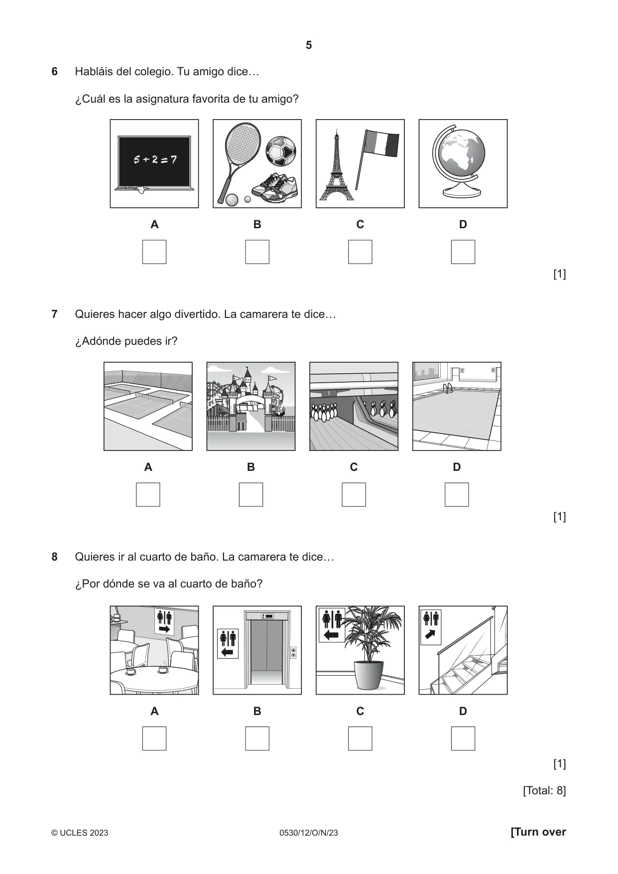 Cambridge IGCSE Spanish - Foreign Language 0530 2023 Oct/Nov Paper 1 · Variant 2 question paper, page 5 of 16