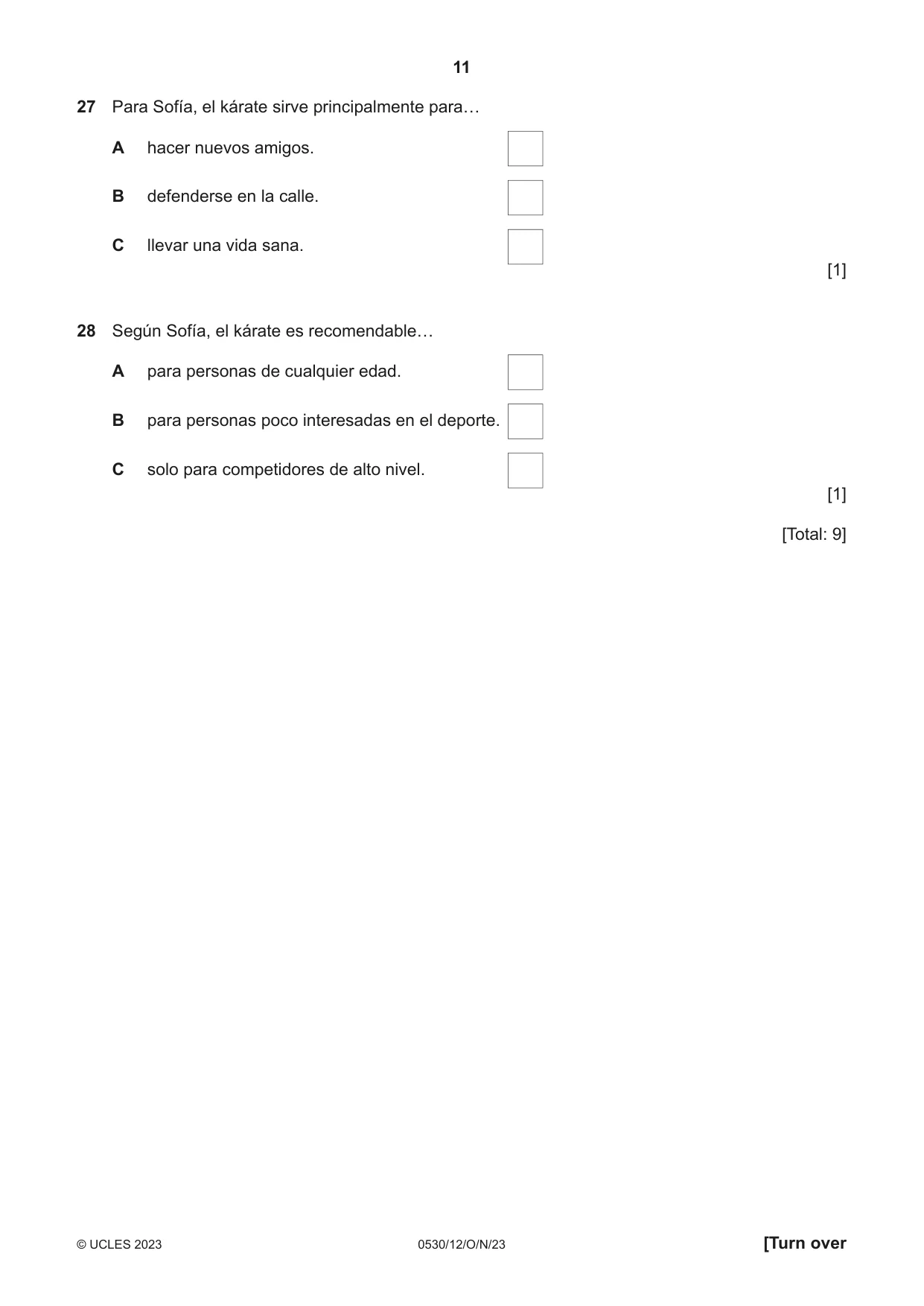 Cambridge IGCSE Spanish - Foreign Language 0530 2023 Oct/Nov Paper 1 · Variant 2 question paper, page 11 of 16