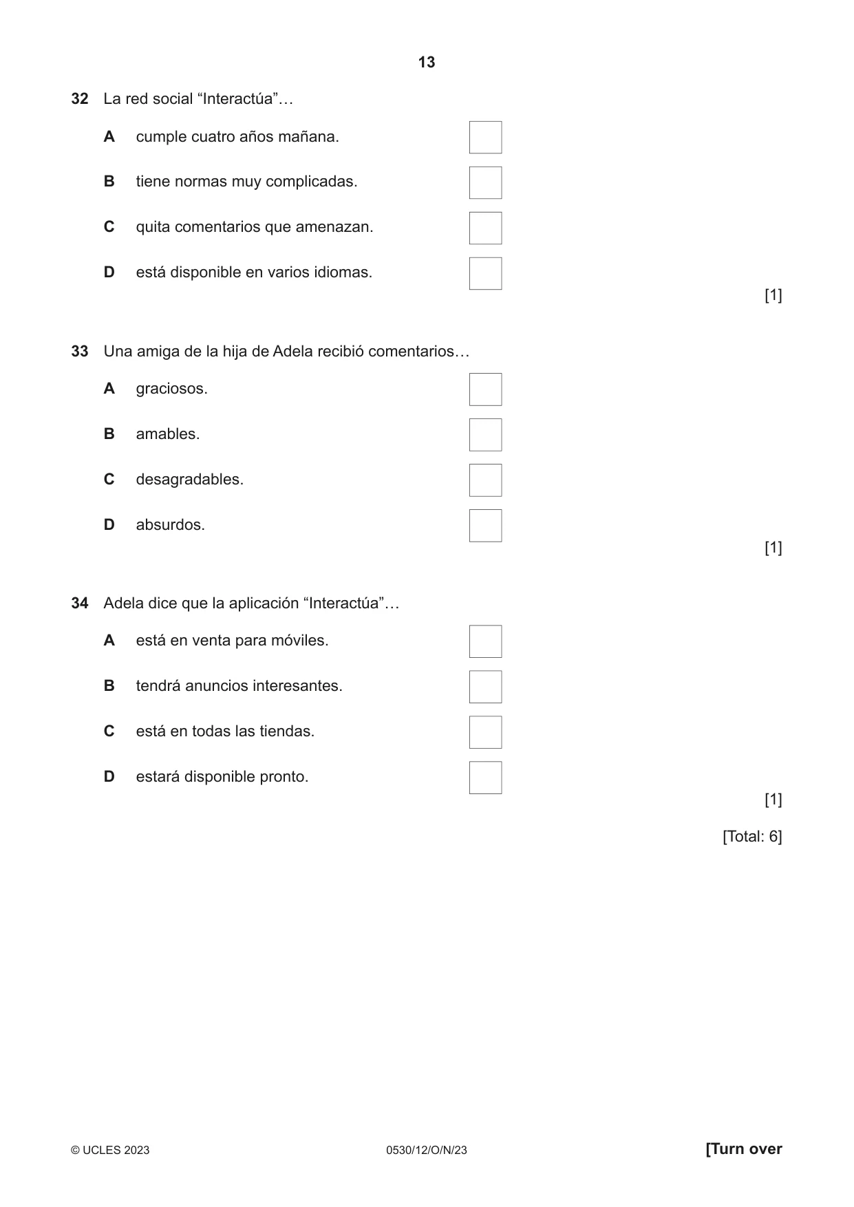 Cambridge IGCSE Spanish - Foreign Language 0530 2023 Oct/Nov Paper 1 · Variant 2 question paper, page 13 of 16