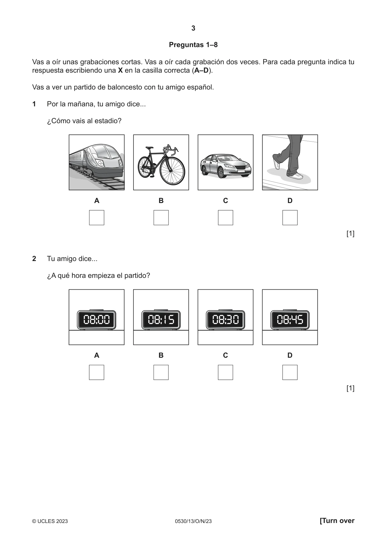 Cambridge IGCSE Spanish - Foreign Language 0530 2023 Oct/Nov Paper 1 · Variant 3 question paper, page 3 of 16