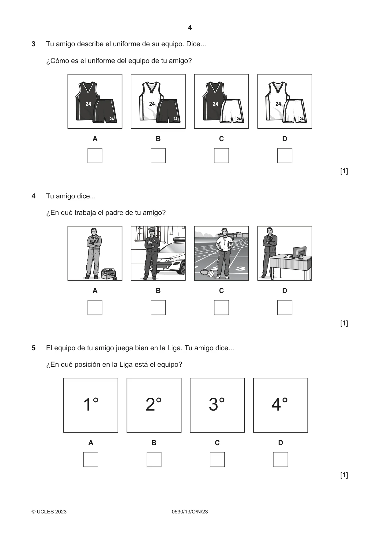 Cambridge IGCSE Spanish - Foreign Language 0530 2023 Oct/Nov Paper 1 · Variant 3 question paper, page 4 of 16