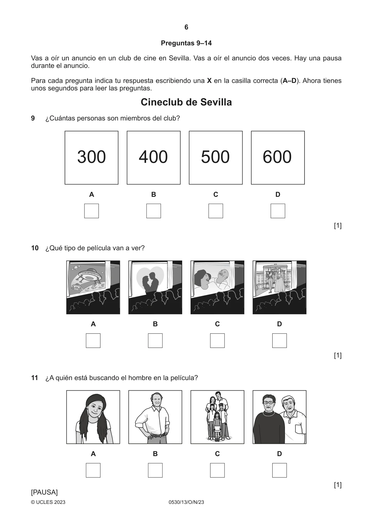 Cambridge IGCSE Spanish - Foreign Language 0530 2023 Oct/Nov Paper 1 · Variant 3 question paper, page 6 of 16