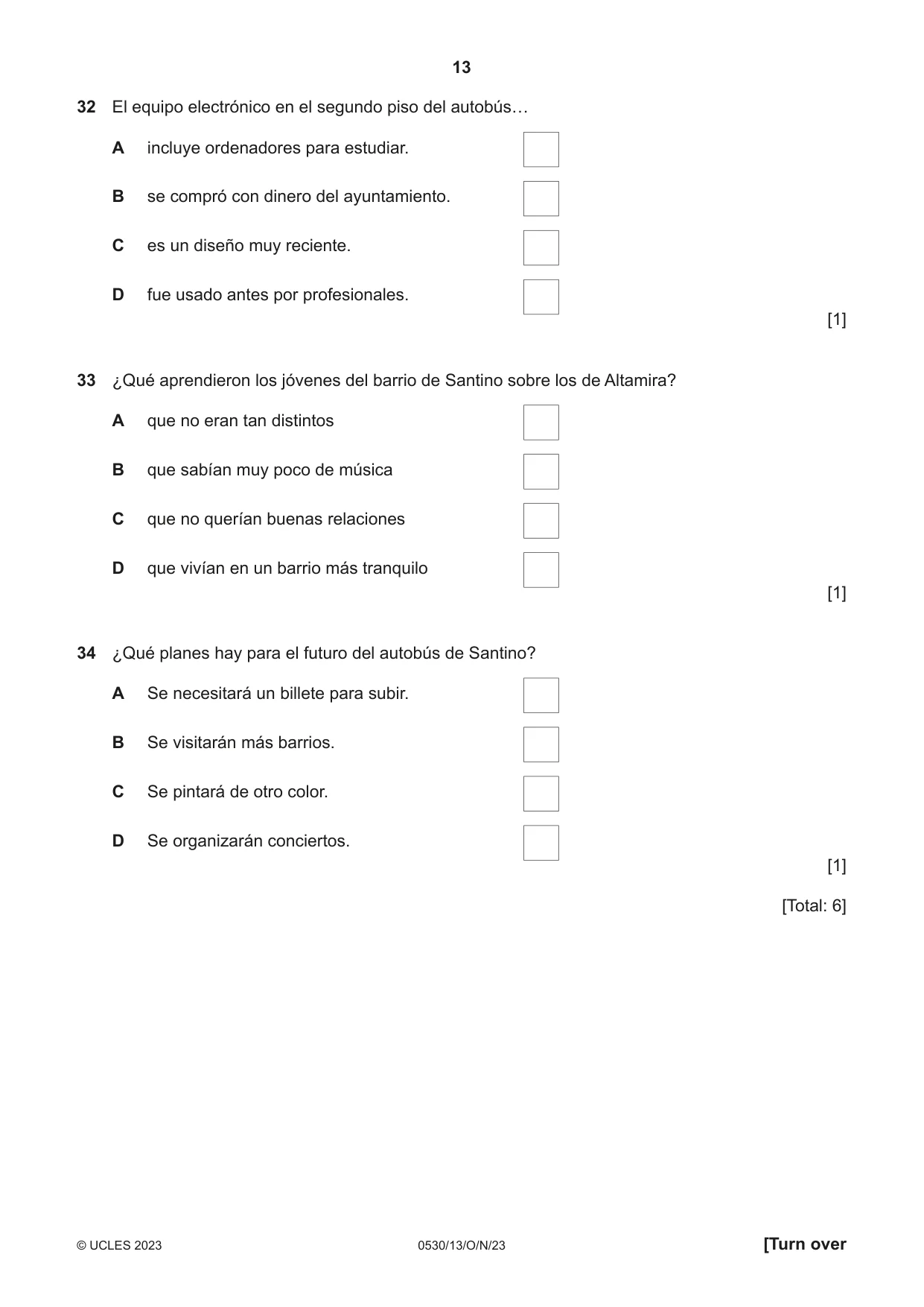 Cambridge IGCSE Spanish - Foreign Language 0530 2023 Oct/Nov Paper 1 · Variant 3 question paper, page 13 of 16