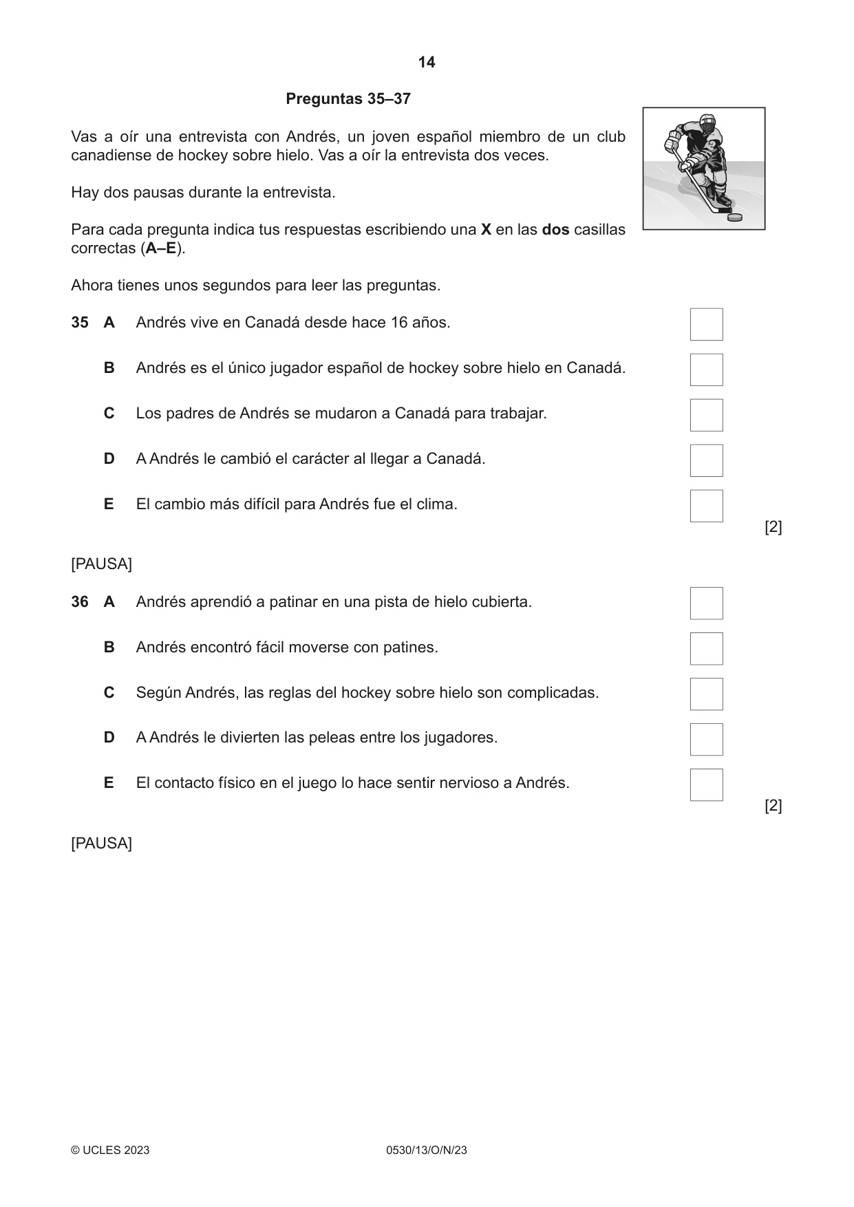 Cambridge IGCSE Spanish - Foreign Language 0530 2023 Oct/Nov Paper 1 · Variant 3 question paper, page 14 of 16