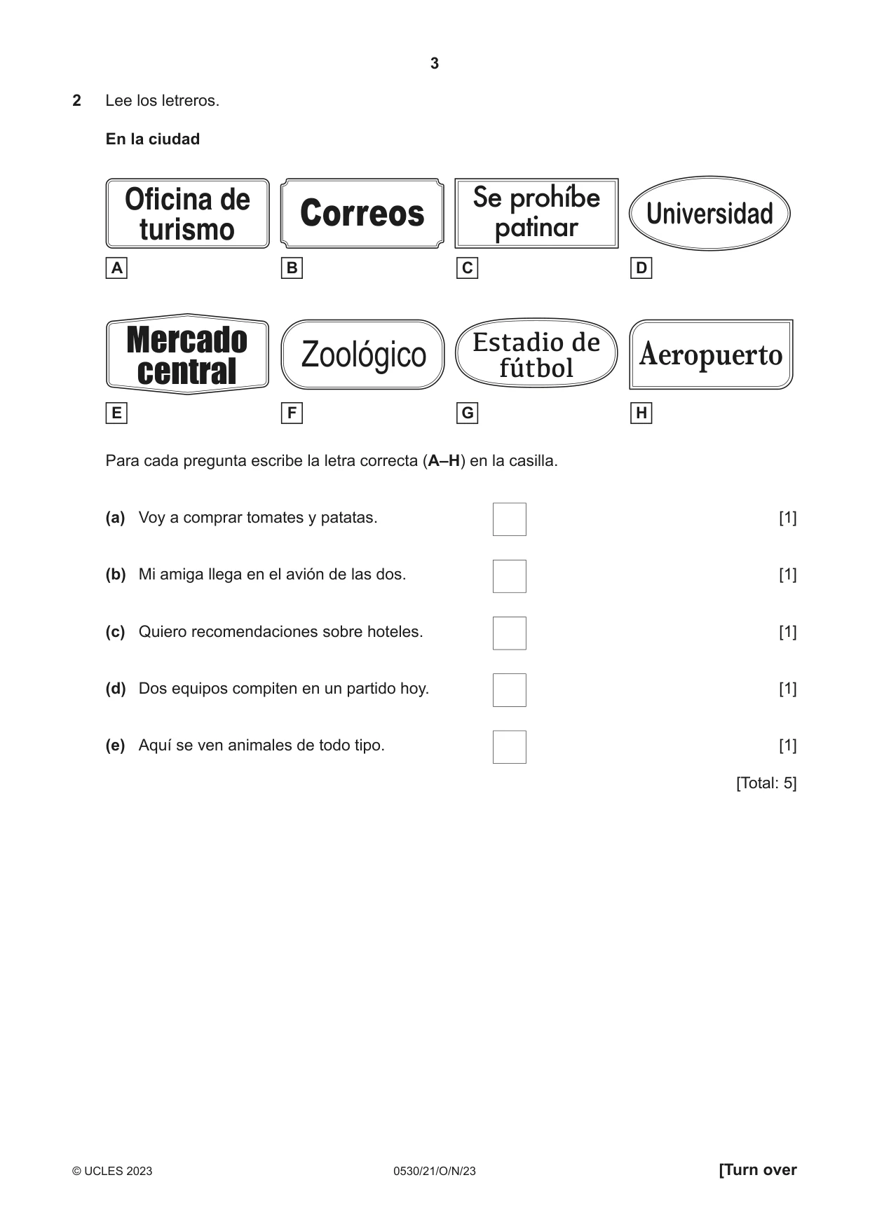 Cambridge IGCSE Spanish - Foreign Language 0530 2023 Oct/Nov Paper 2 · Variant 1 question paper, page 3 of 12