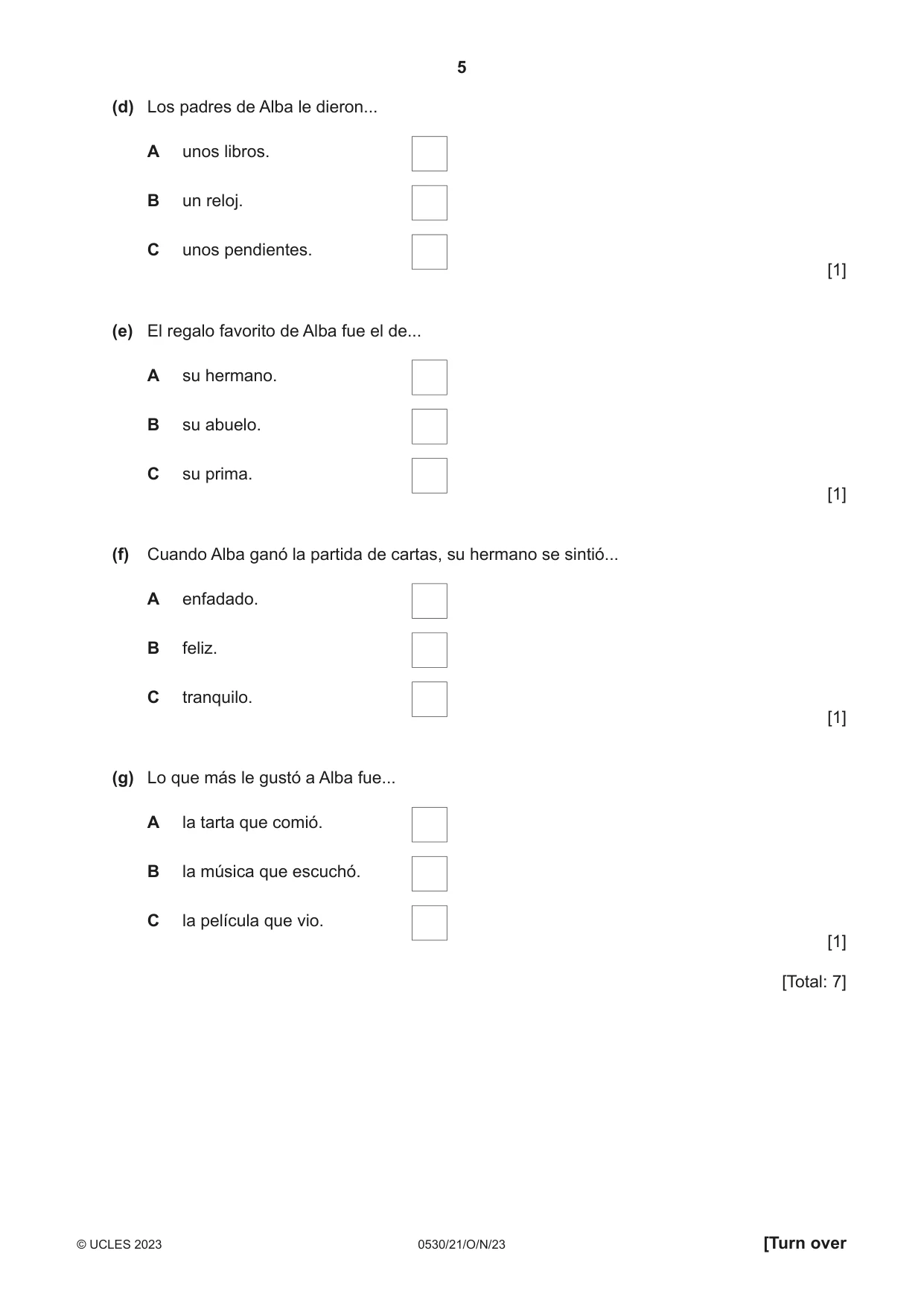 Cambridge IGCSE Spanish - Foreign Language 0530 2023 Oct/Nov Paper 2 · Variant 1 question paper, page 5 of 12