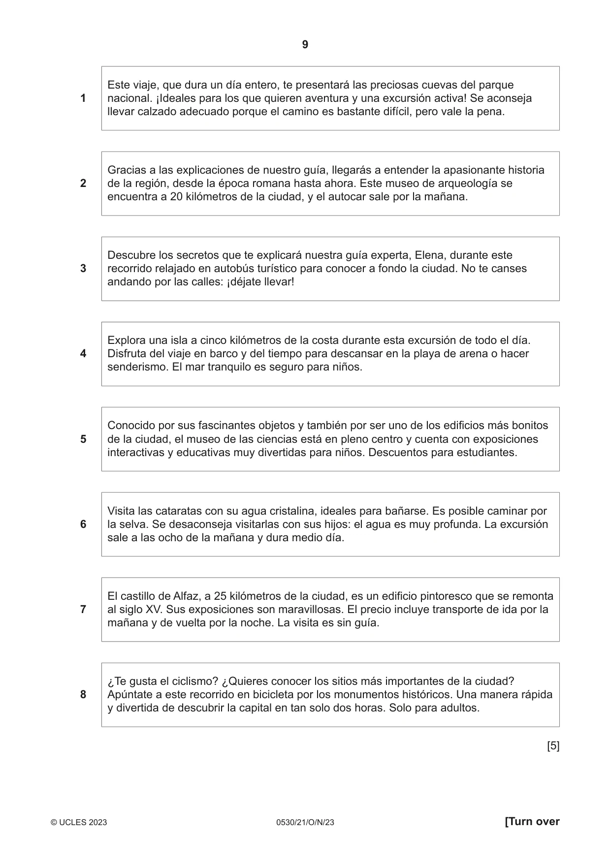 Cambridge IGCSE Spanish - Foreign Language 0530 2023 Oct/Nov Paper 2 · Variant 1 question paper, page 9 of 12