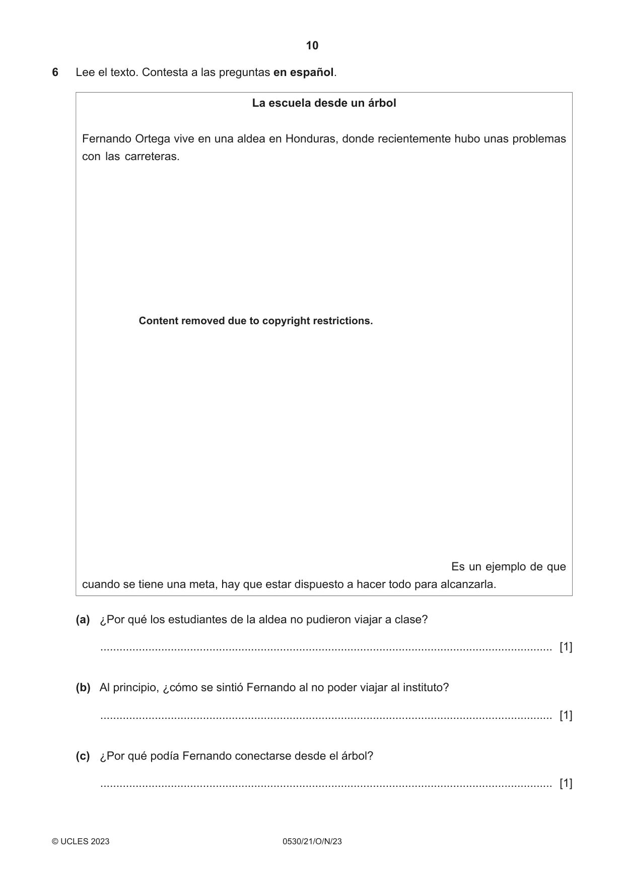 Cambridge IGCSE Spanish - Foreign Language 0530 2023 Oct/Nov Paper 2 · Variant 1 question paper, page 10 of 12