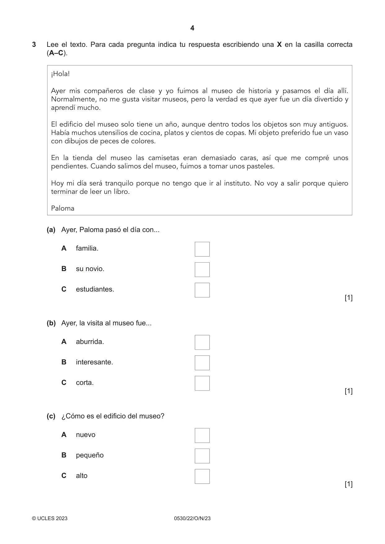 Cambridge IGCSE Spanish - Foreign Language 0530 2023 Oct/Nov Paper 2 · Variant 2 question paper, page 4 of 12