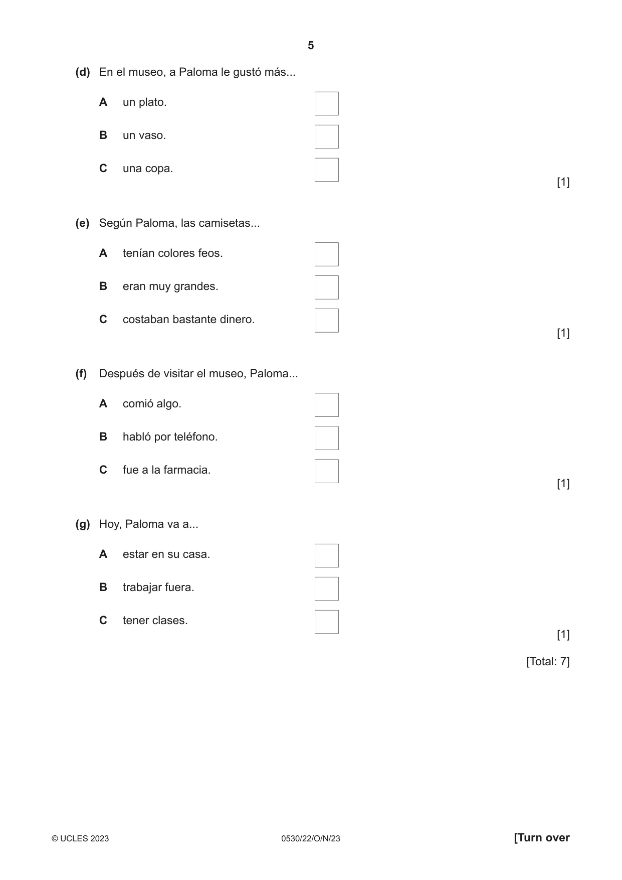 Cambridge IGCSE Spanish - Foreign Language 0530 2023 Oct/Nov Paper 2 · Variant 2 question paper, page 5 of 12