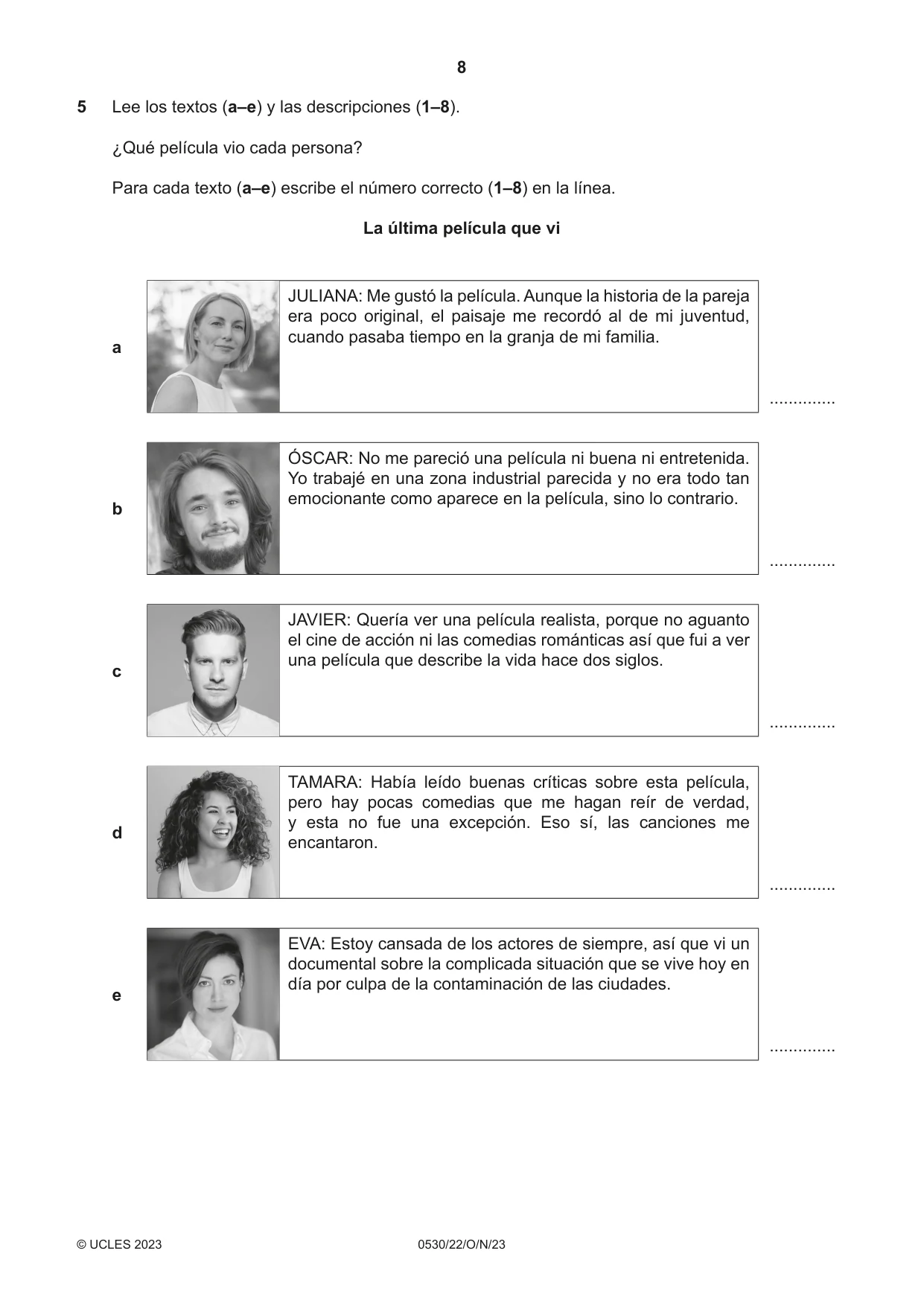 Cambridge IGCSE Spanish - Foreign Language 0530 2023 Oct/Nov Paper 2 · Variant 2 question paper, page 8 of 12