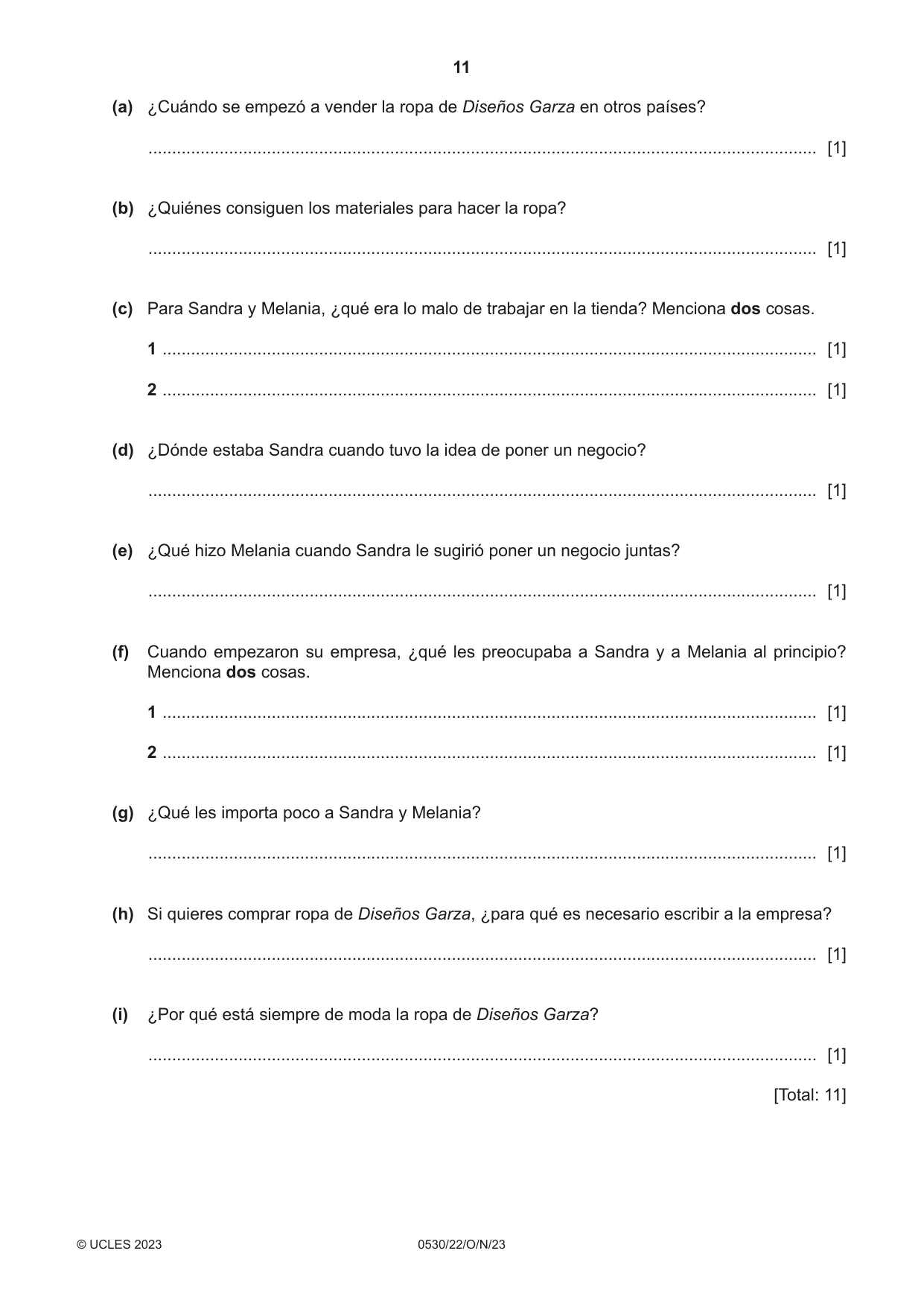 Cambridge IGCSE Spanish - Foreign Language 0530 2023 Oct/Nov Paper 2 · Variant 2 question paper, page 11 of 12
