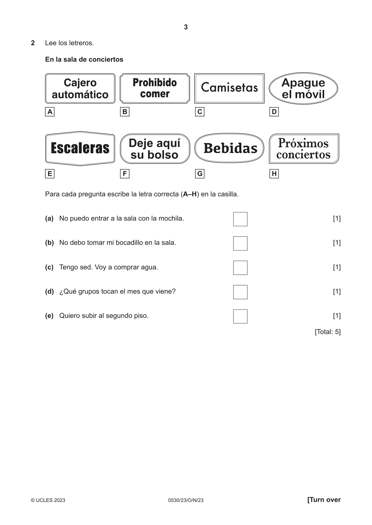 Cambridge IGCSE Spanish - Foreign Language 0530 2023 Oct/Nov Paper 2 · Variant 3 question paper, page 3 of 12