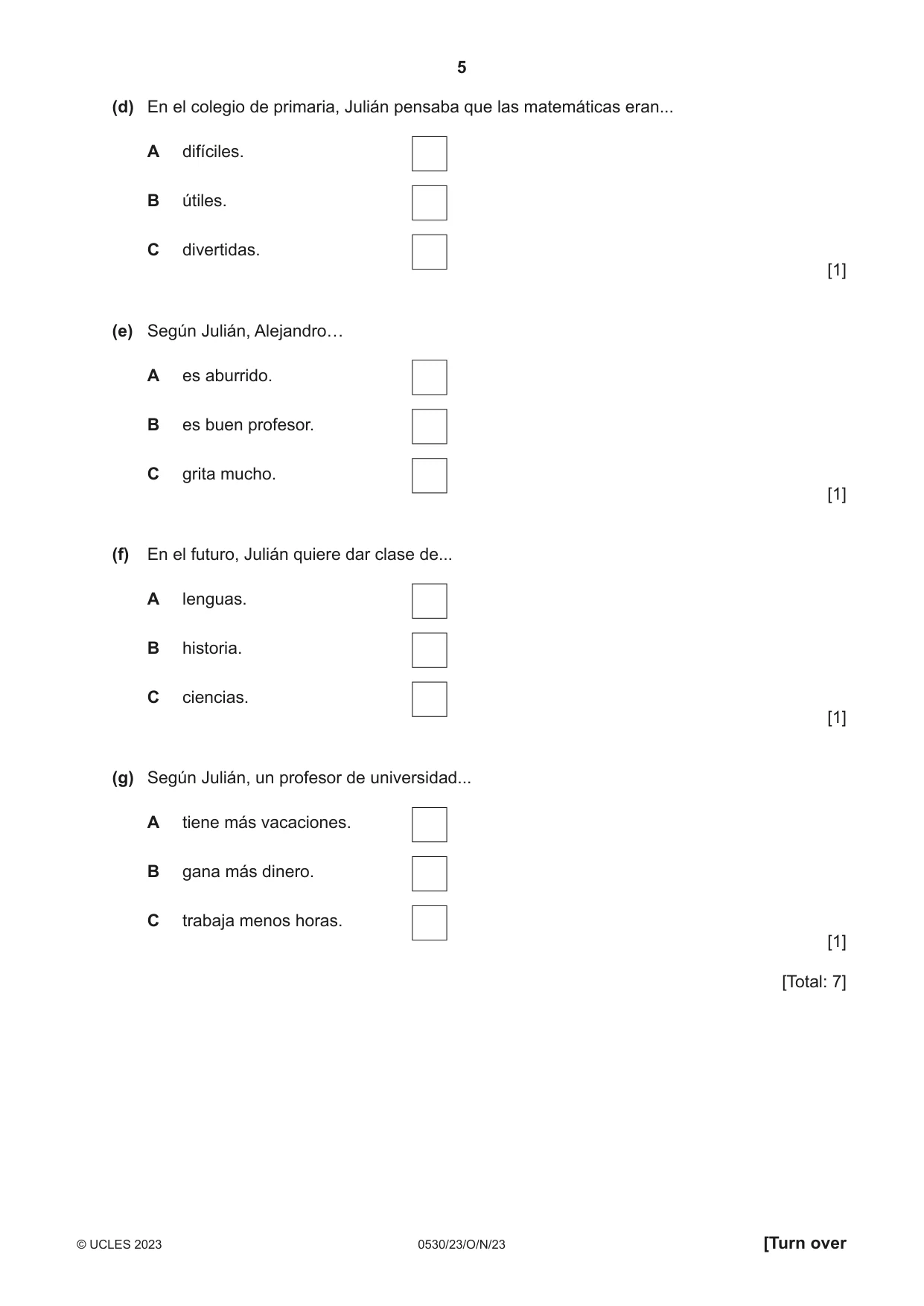 Cambridge IGCSE Spanish - Foreign Language 0530 2023 Oct/Nov Paper 2 · Variant 3 question paper, page 5 of 12
