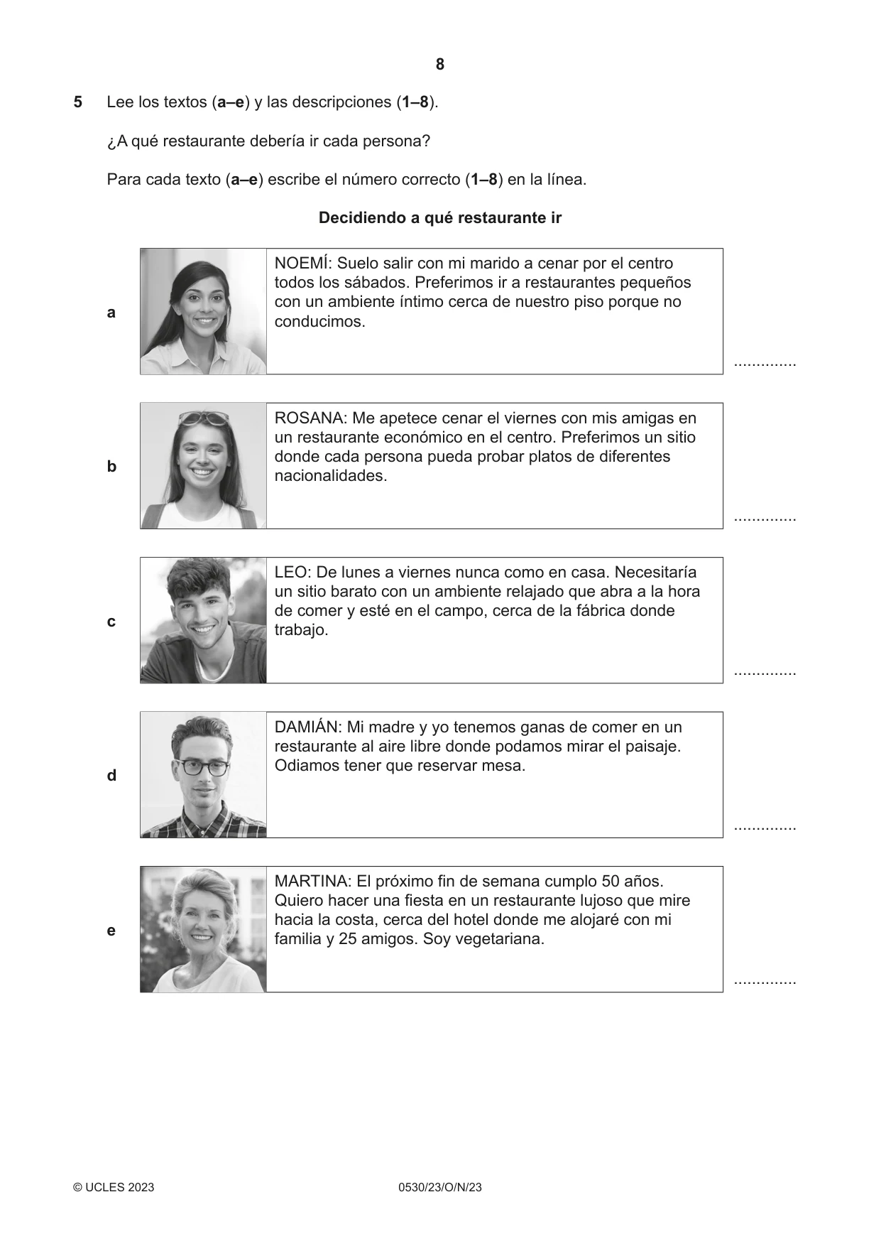 Cambridge IGCSE Spanish - Foreign Language 0530 2023 Oct/Nov Paper 2 · Variant 3 question paper, page 8 of 12