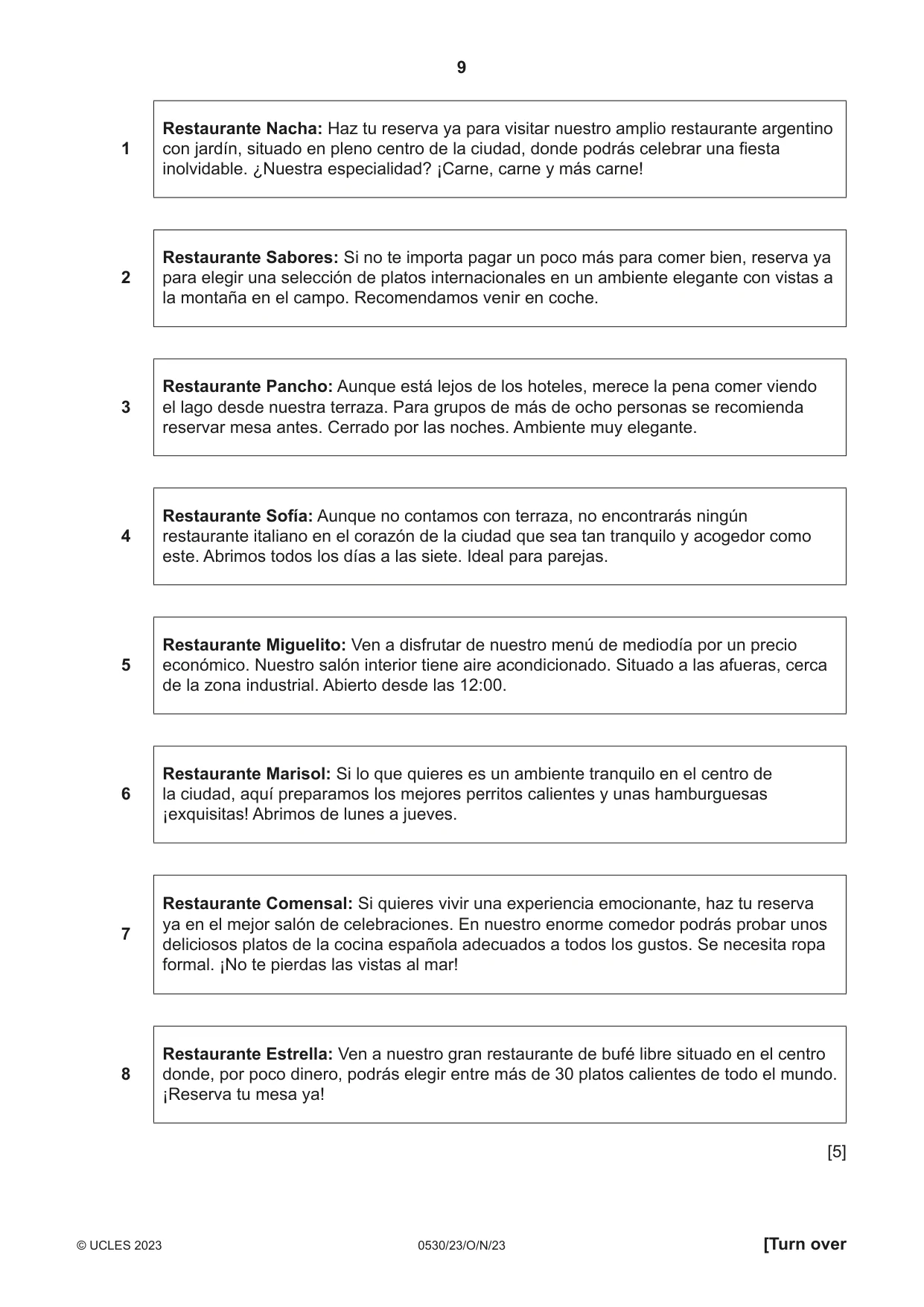 Cambridge IGCSE Spanish - Foreign Language 0530 2023 Oct/Nov Paper 2 · Variant 3 question paper, page 9 of 12