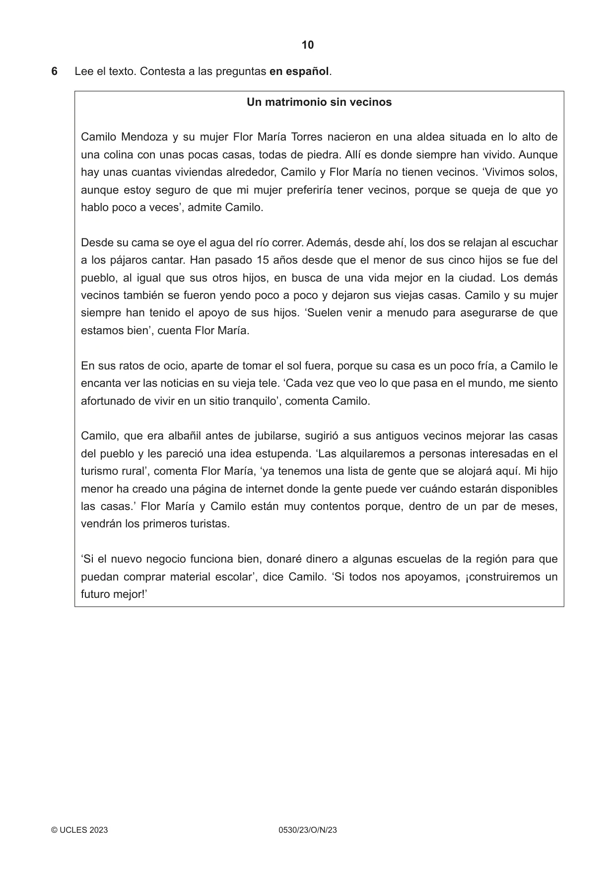 Cambridge IGCSE Spanish - Foreign Language 0530 2023 Oct/Nov Paper 2 · Variant 3 question paper, page 10 of 12